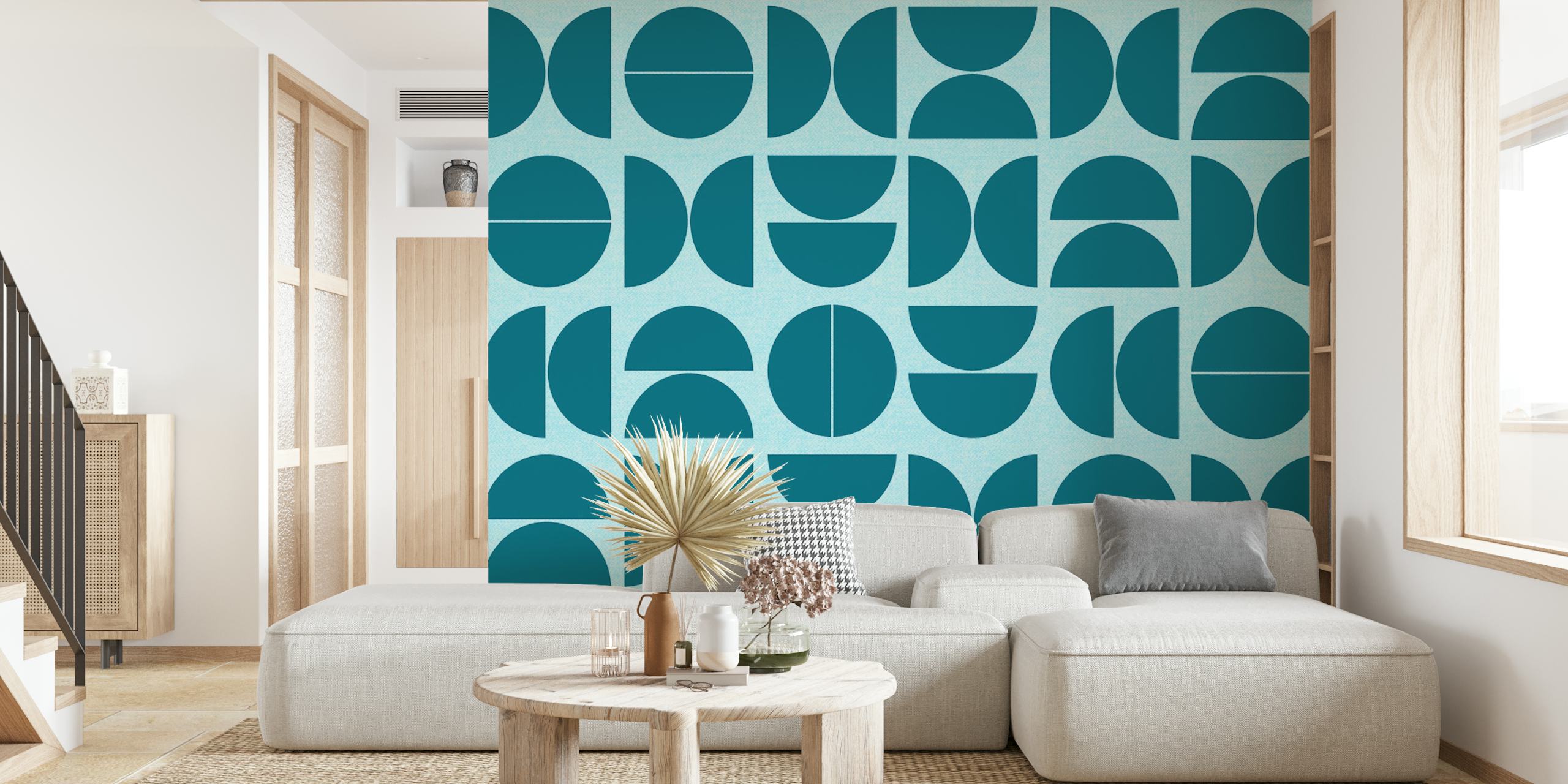 Geometric shapes in teal and light blue wallpaper