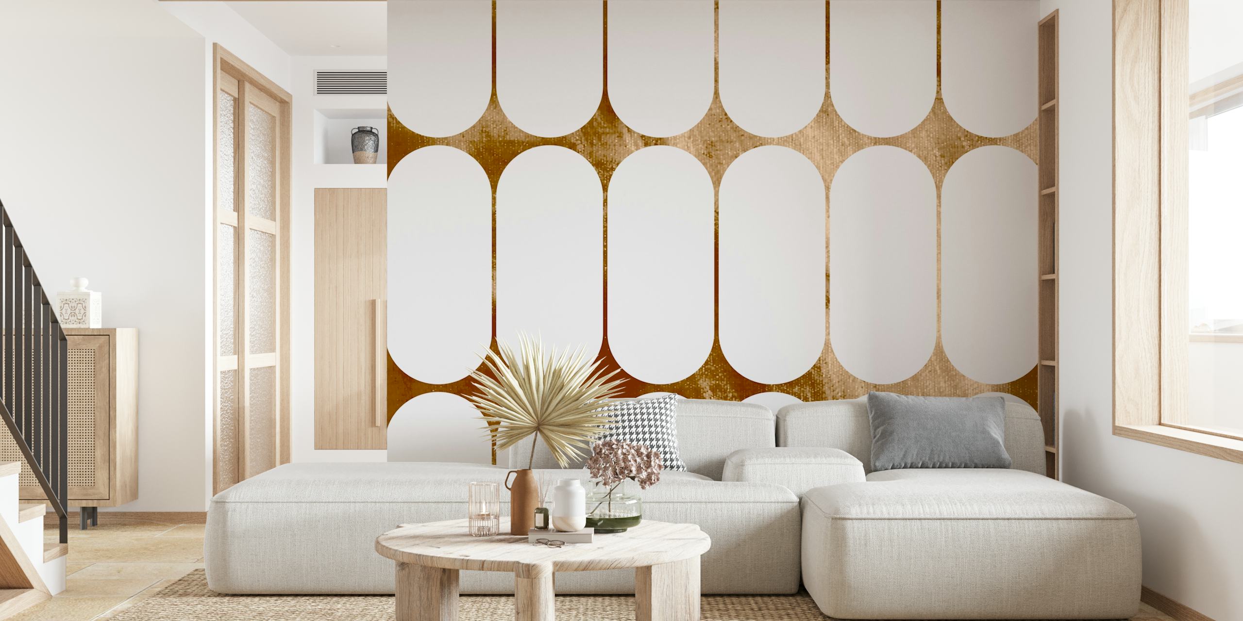 Gold and white geometric pattern wallpaper