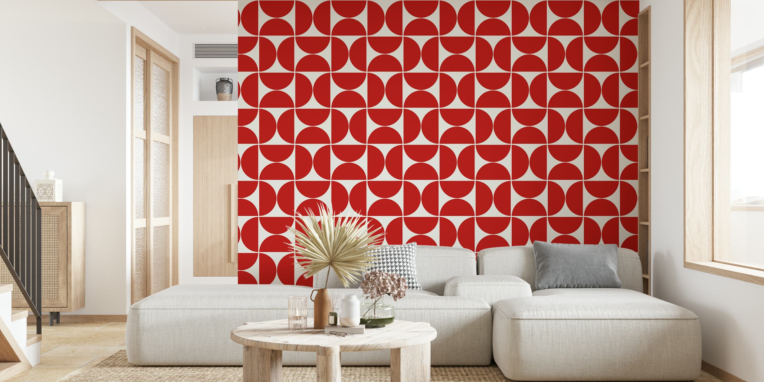Decorazione murale moderna di metà secolo con motivi geometrici rossi