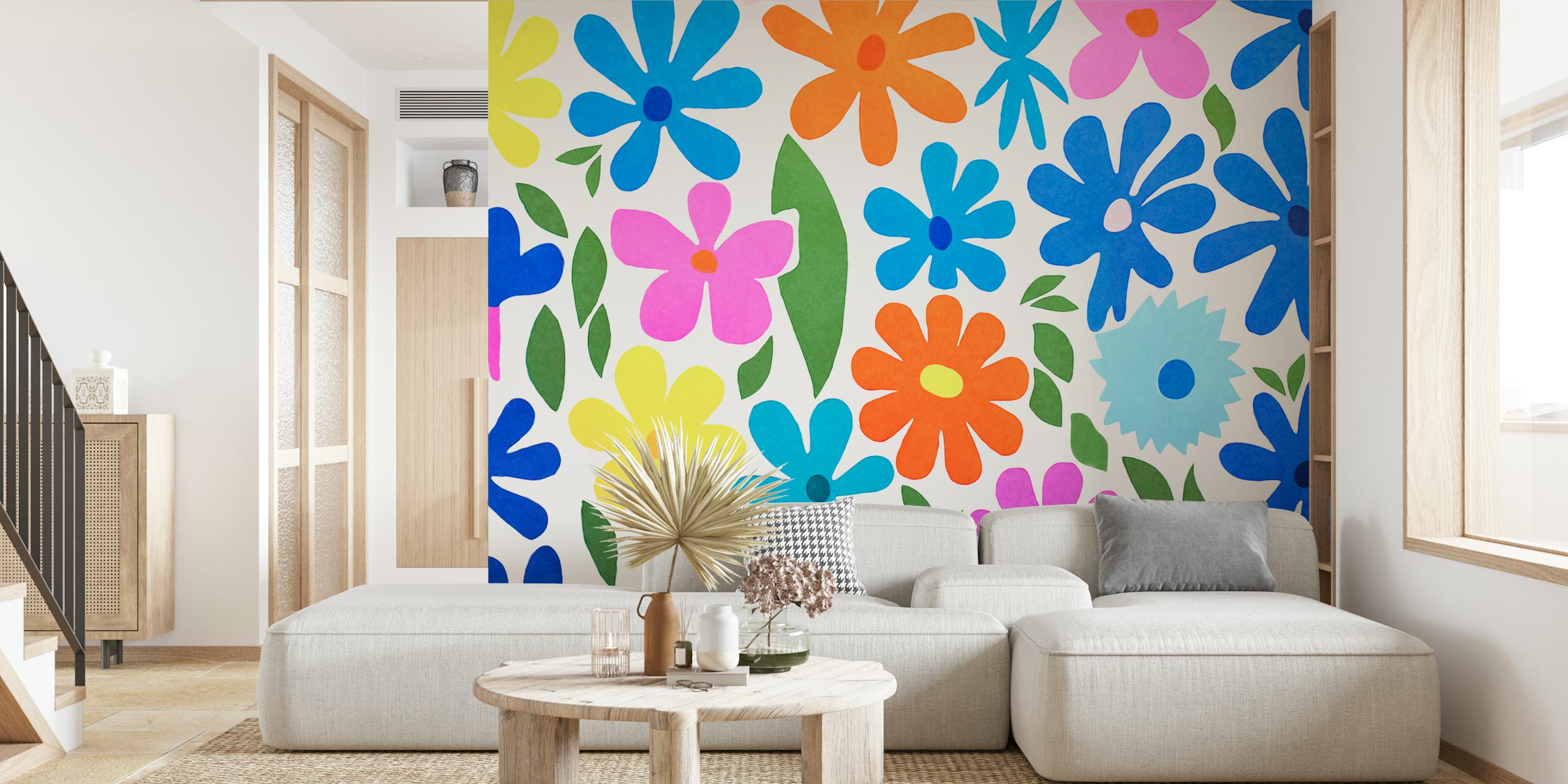 Colorful flower garden wallpaper in a room