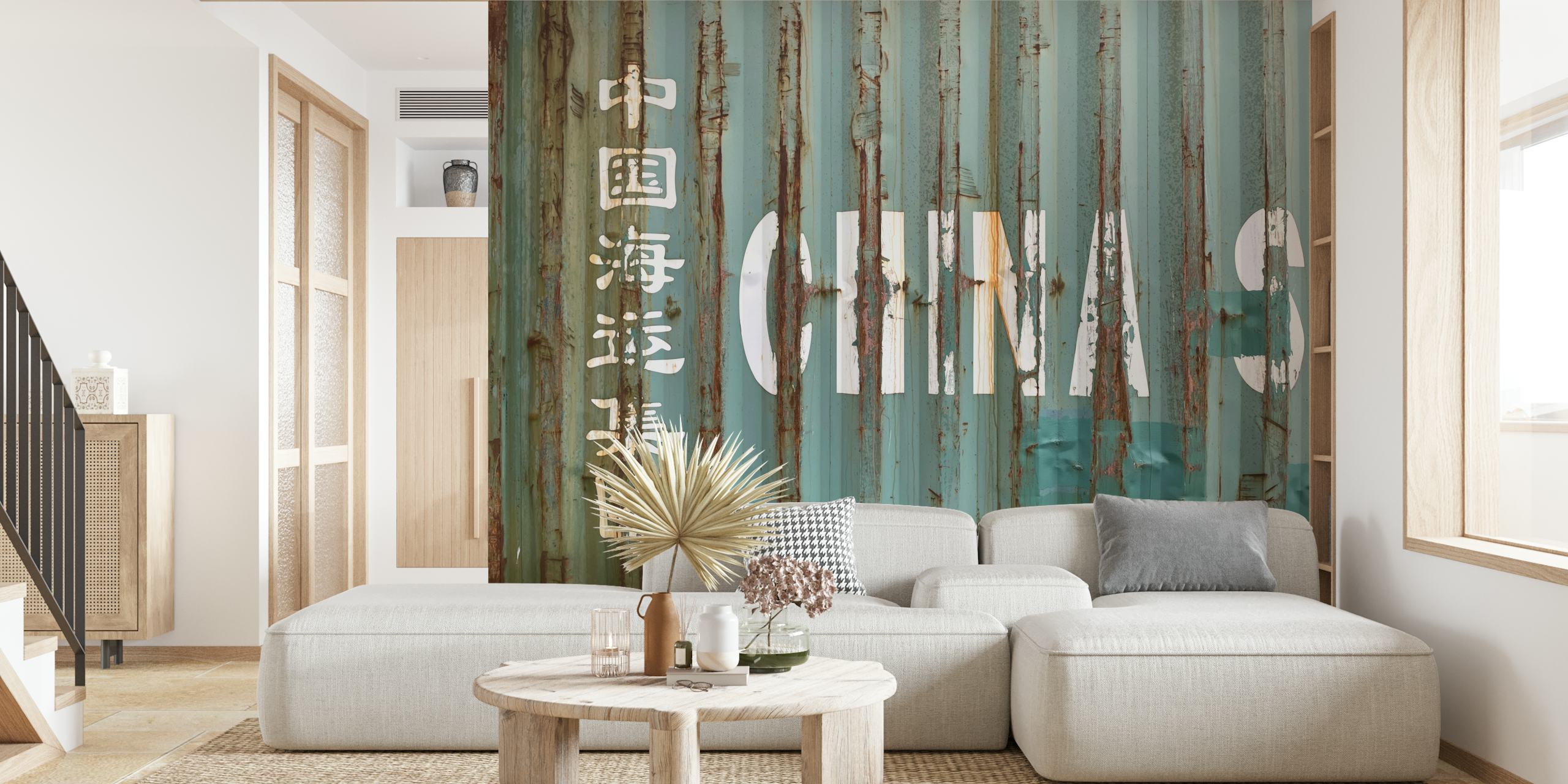Grunge style China shipping container wallpaper