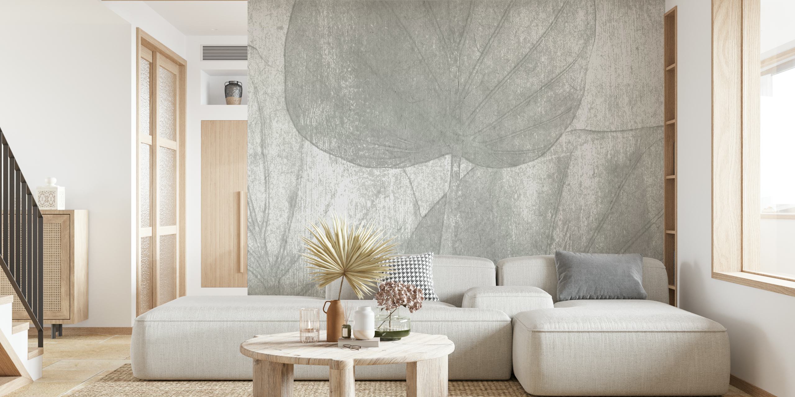 Papier peint Grey washed tropical leaves dans une chambre