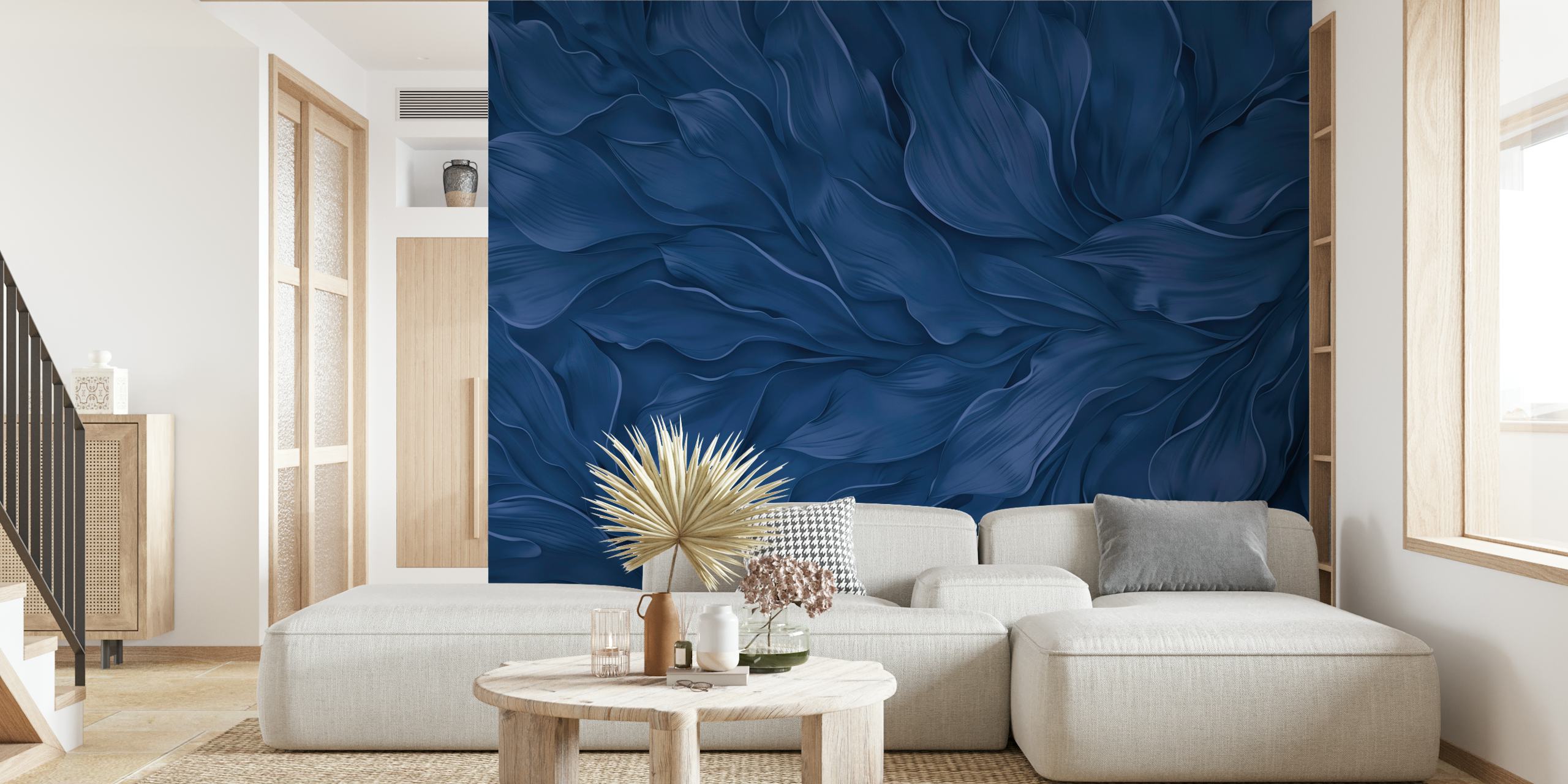 Calm Blue Sculptured Foliage design de papel de parede
