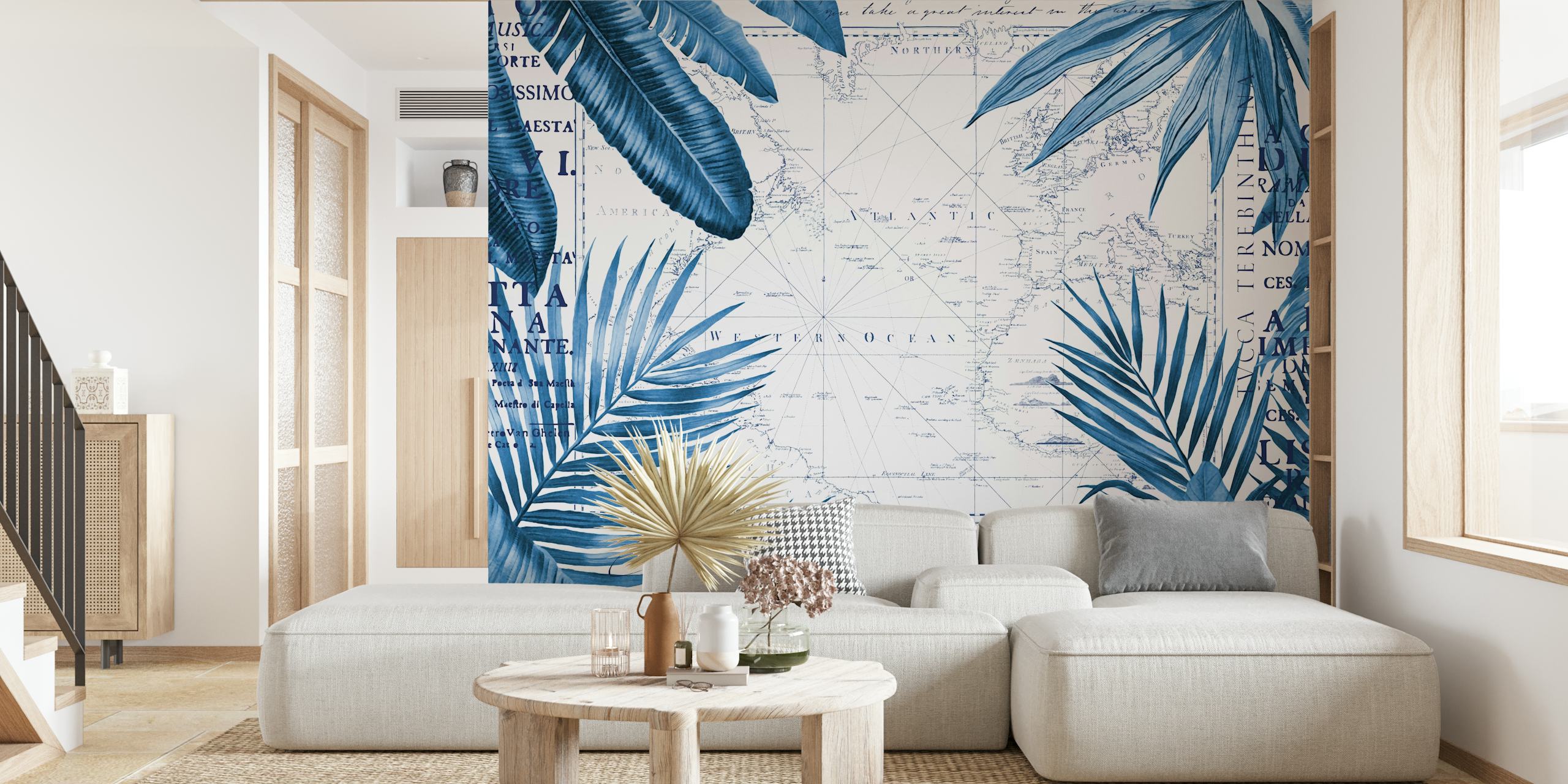 Papel de parede Tropical Journey Vintage Map em um quarto