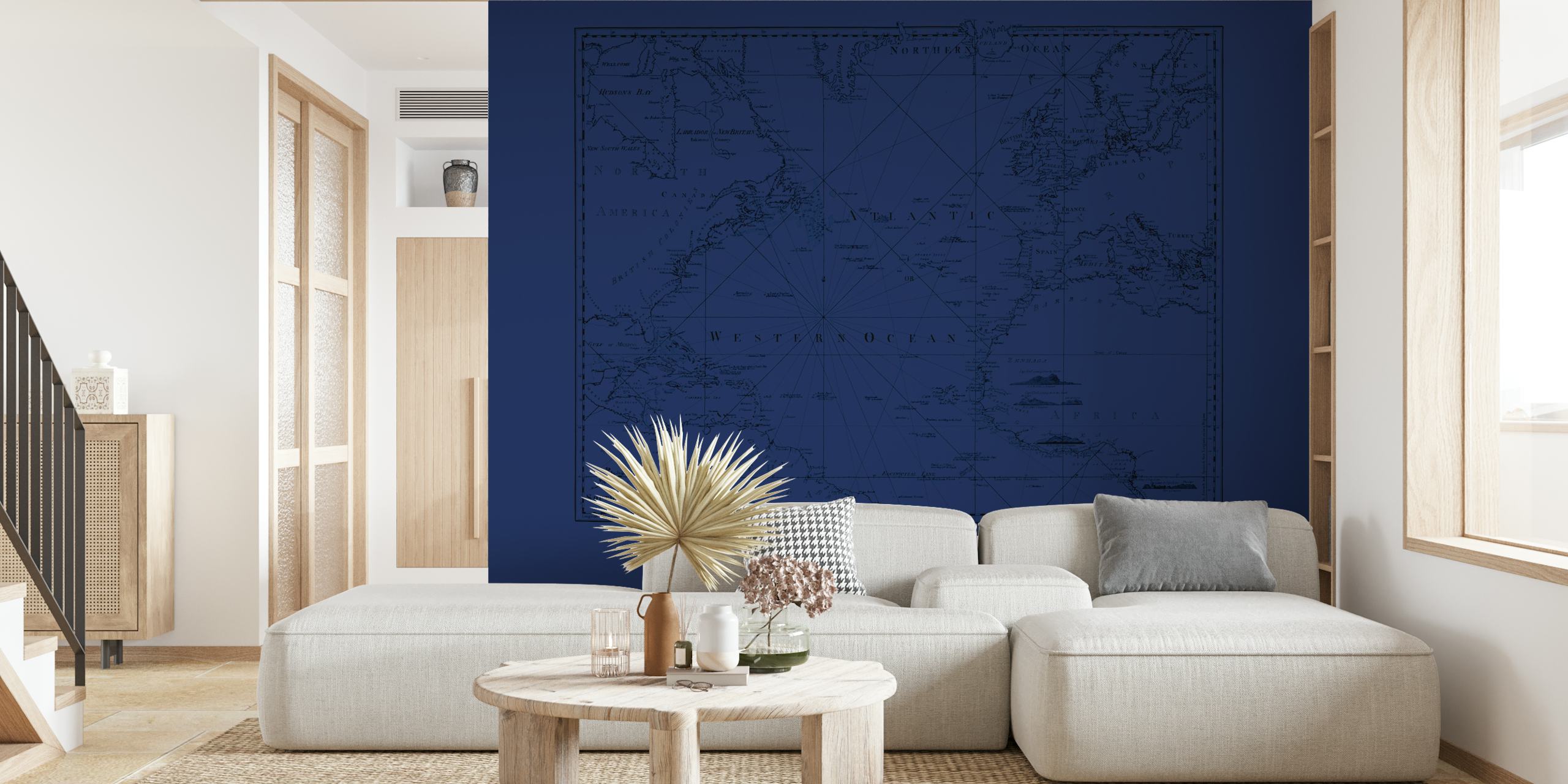Vintage map design in navy blue featuring geographical outlines and details wallpaper