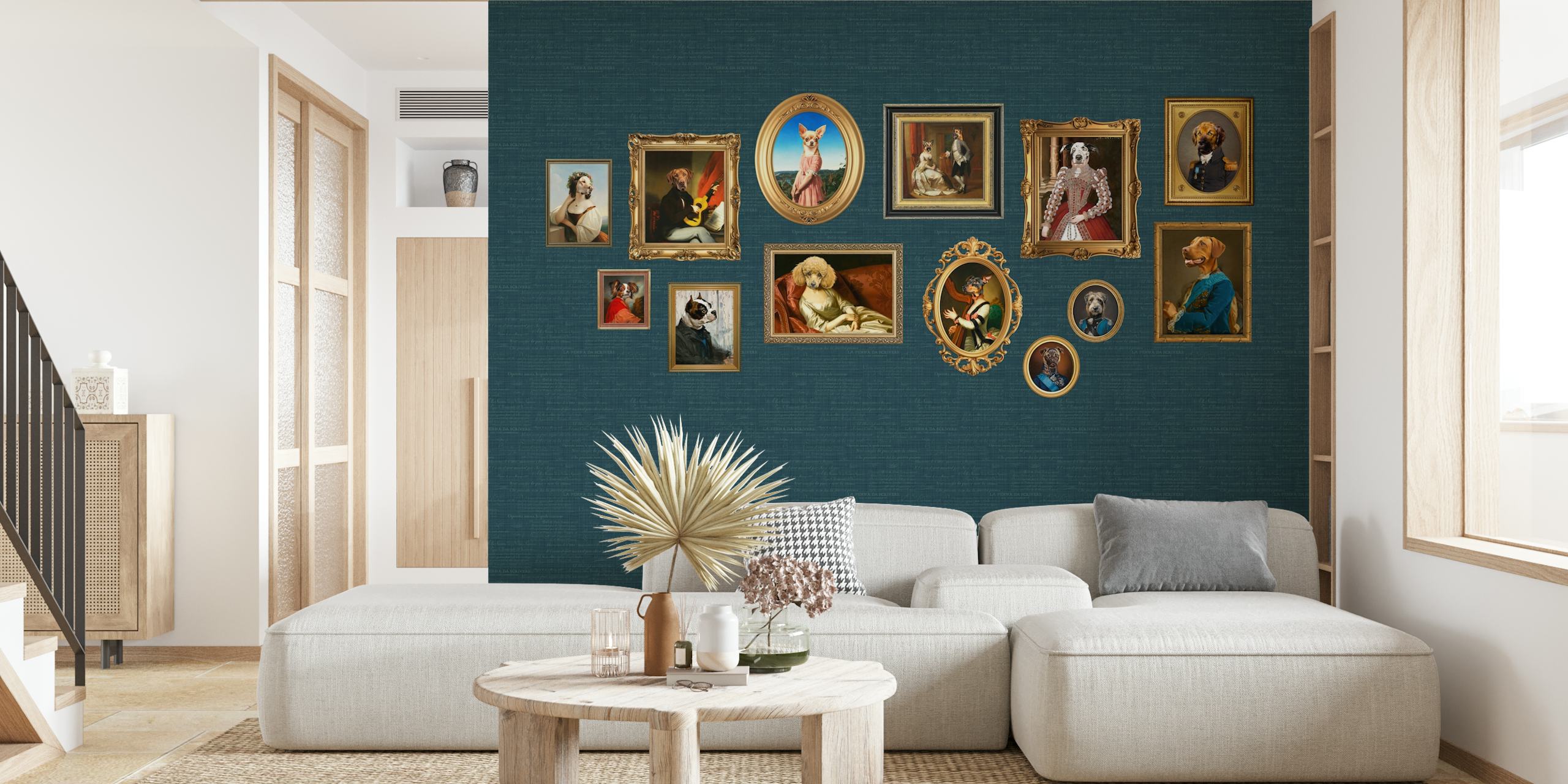 Dog Portraits Statement Wall i en rominnredning