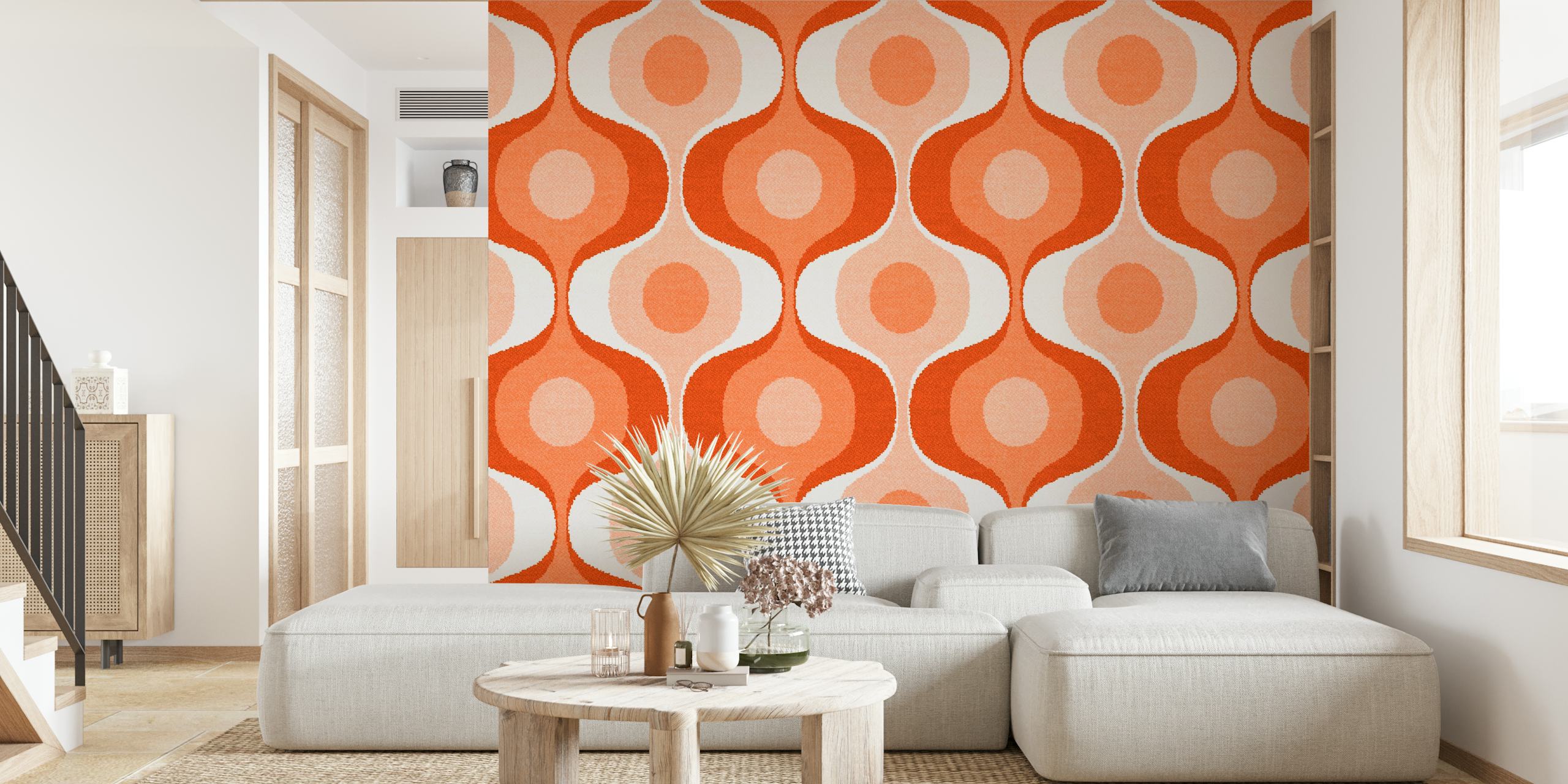 Fluffy 70s Retro Coral Geo dizajn tapete u sobi