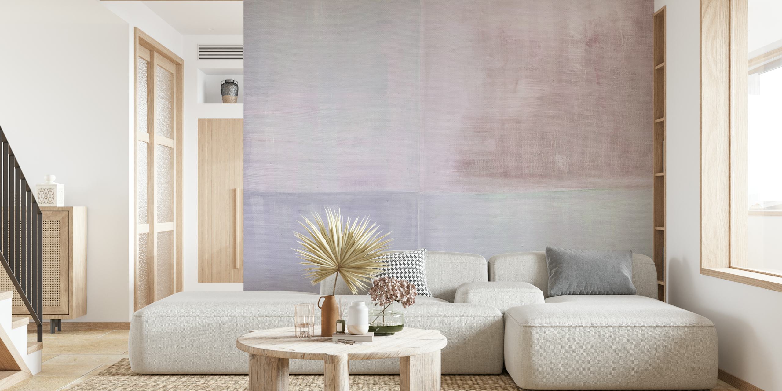 Pastel painted squares mauve tapet i ett rum