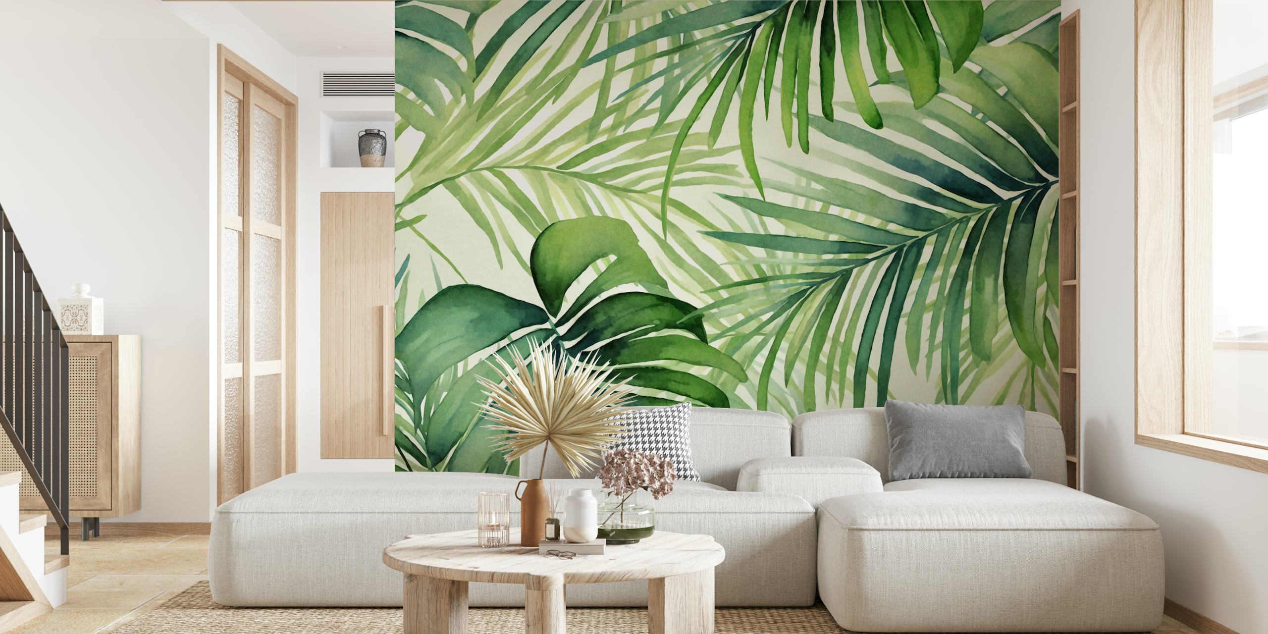 Design de papel de parede da selva verde em um quarto