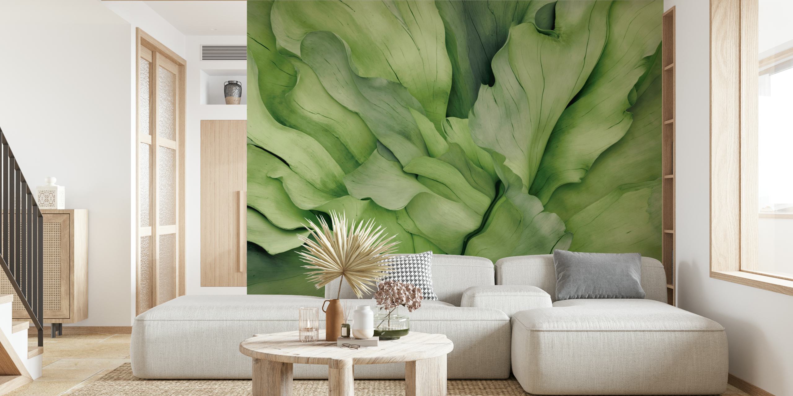 Organic green leaf textures in light and dark shades wallpaper