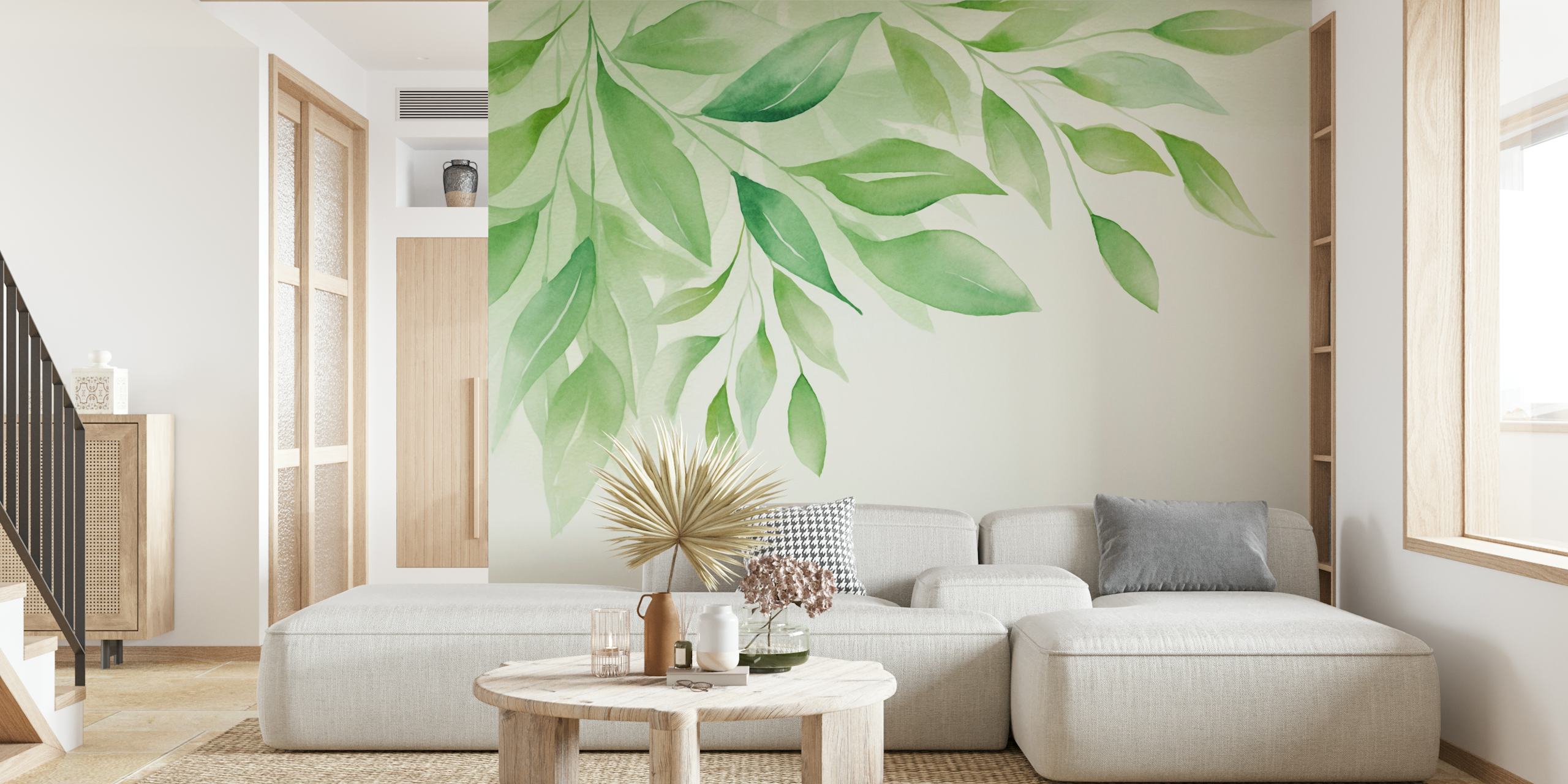 Papel de parede Calm Foliage Gentle Green em um quarto