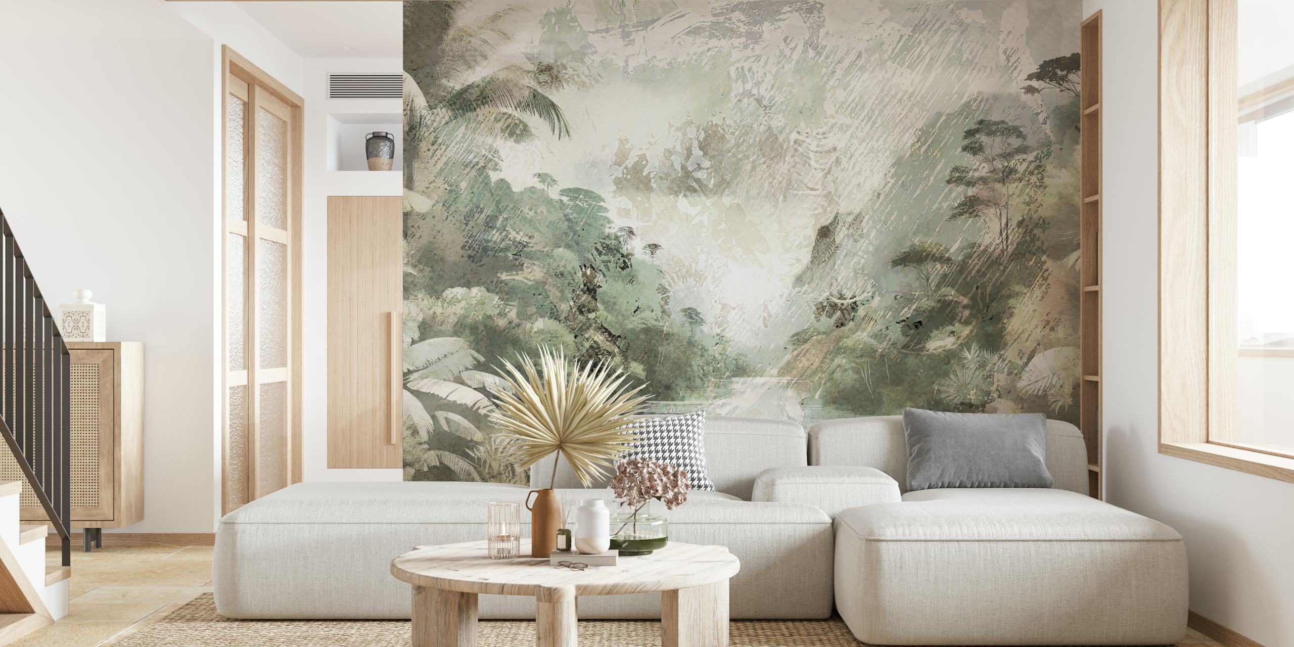 Misty Jungle Escape wallpaper in a room setting