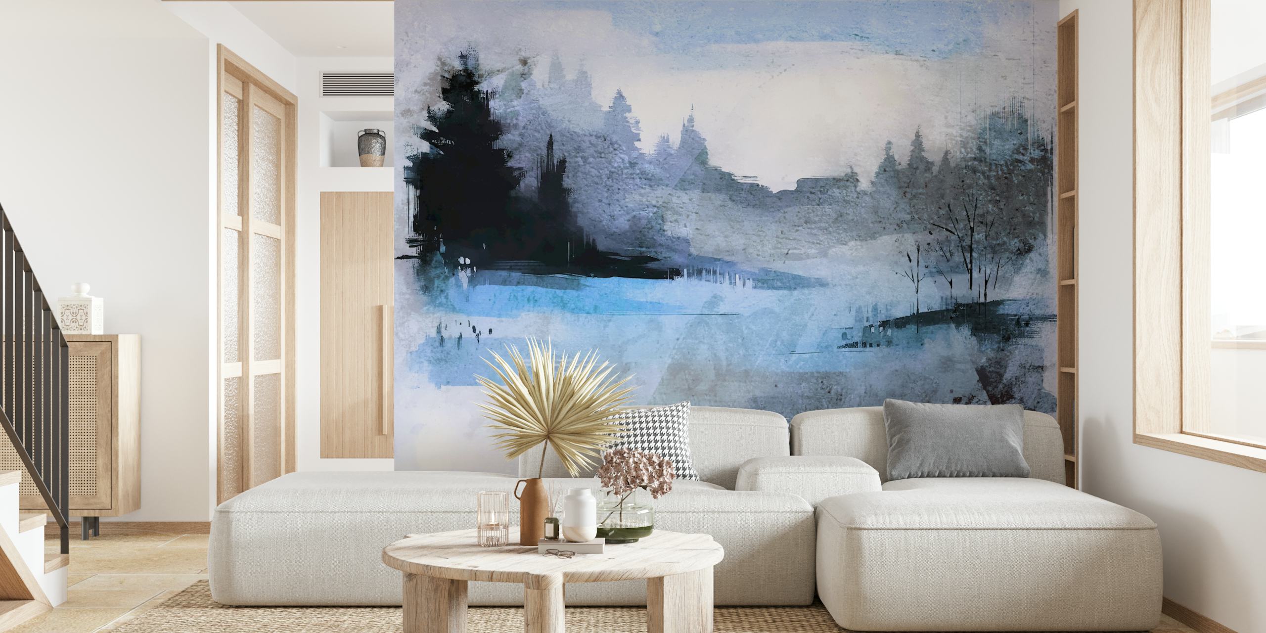 Abstract blue and gray forest landscape wallpaper