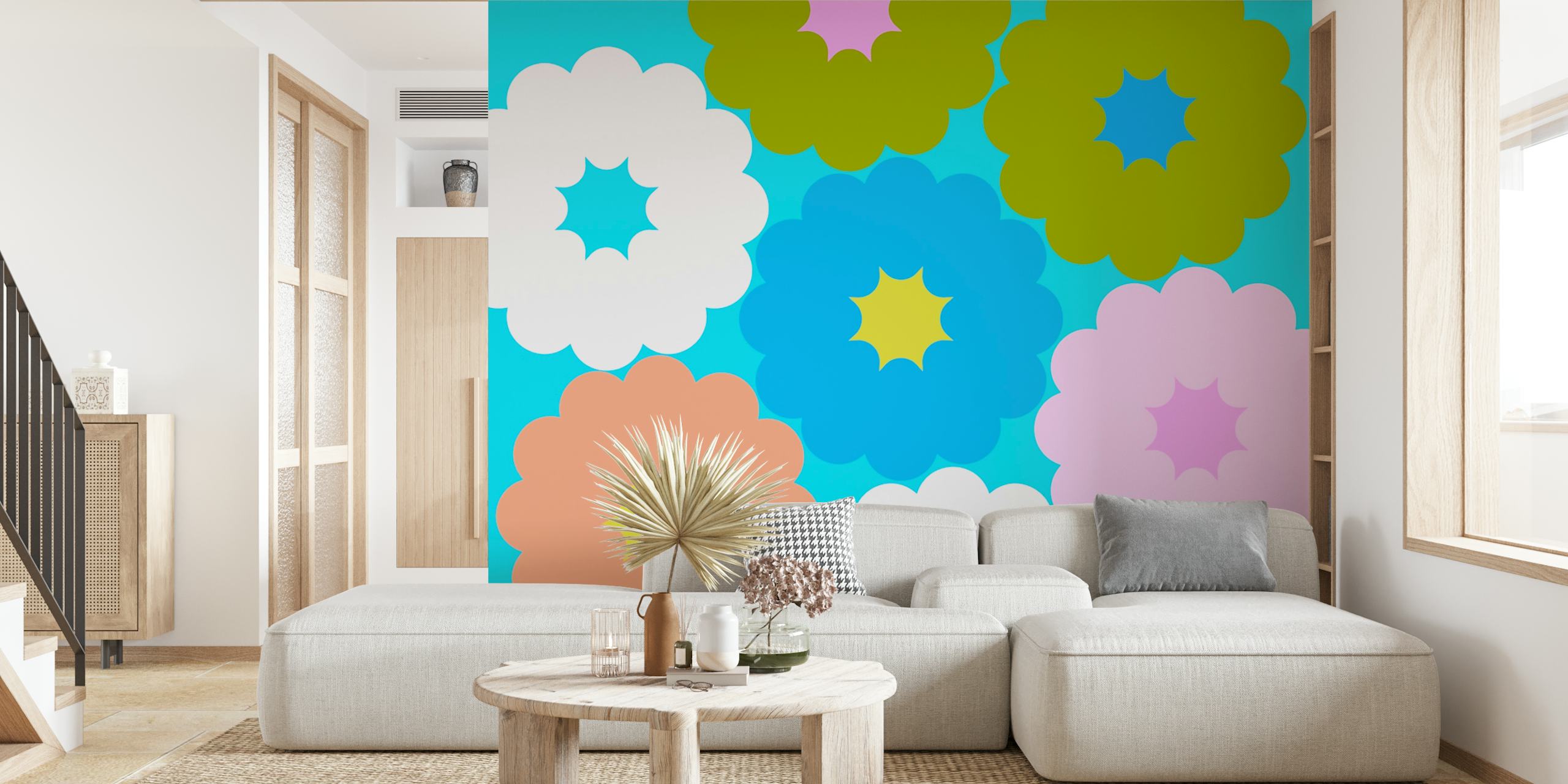 Floral Pop Art tapet i en rumindstilling