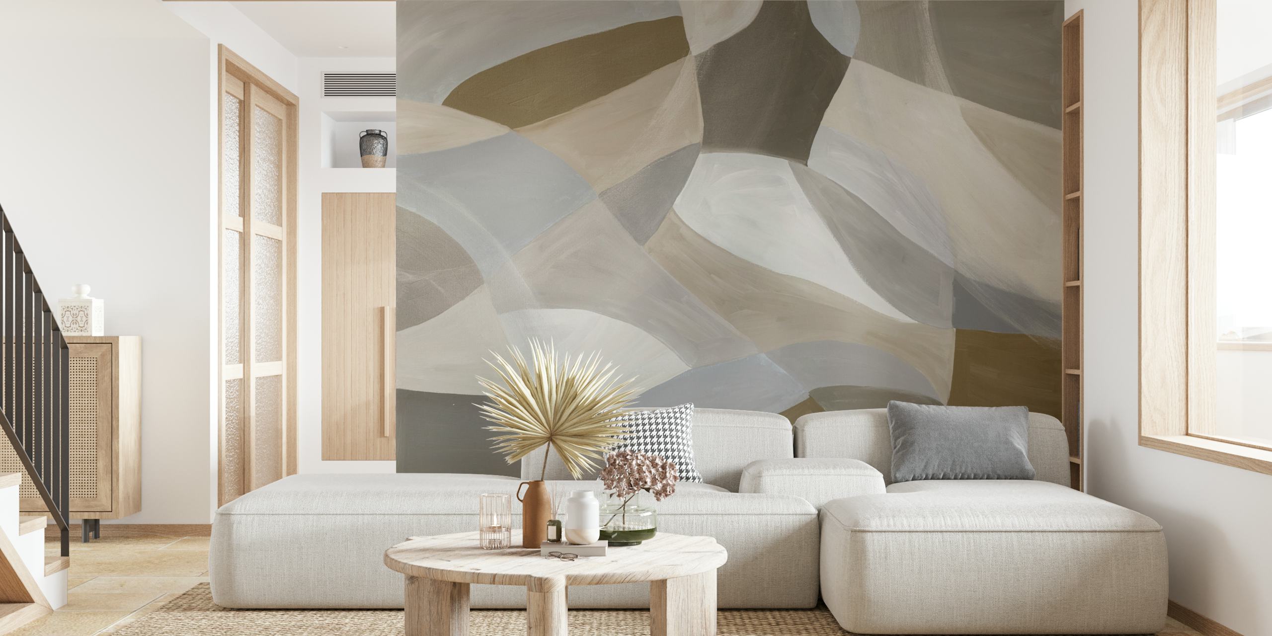 Abstract waves in soft neutral colors, geometric wallpaper