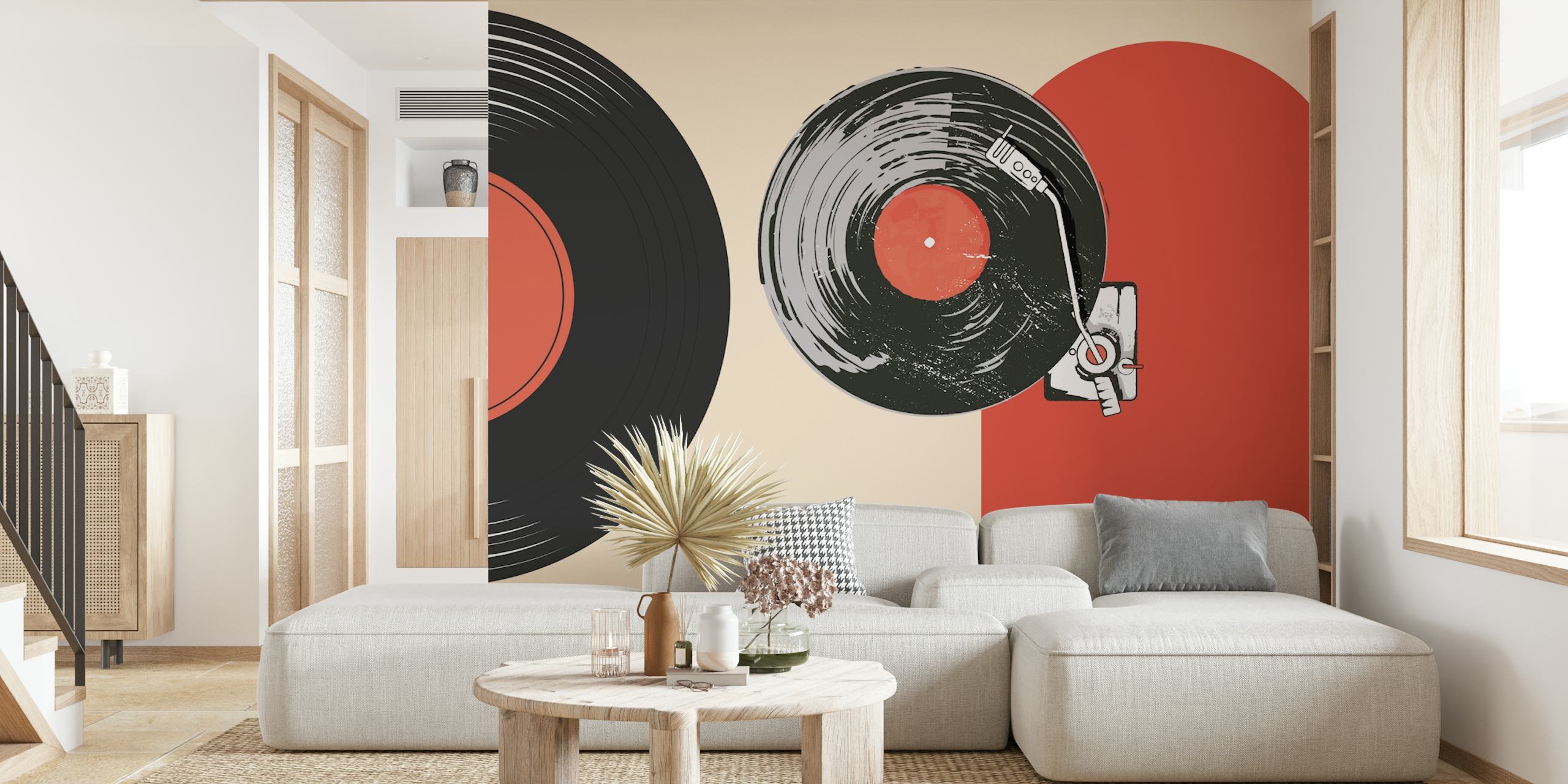 Retro Vinyl Groove wallpaper design in a room