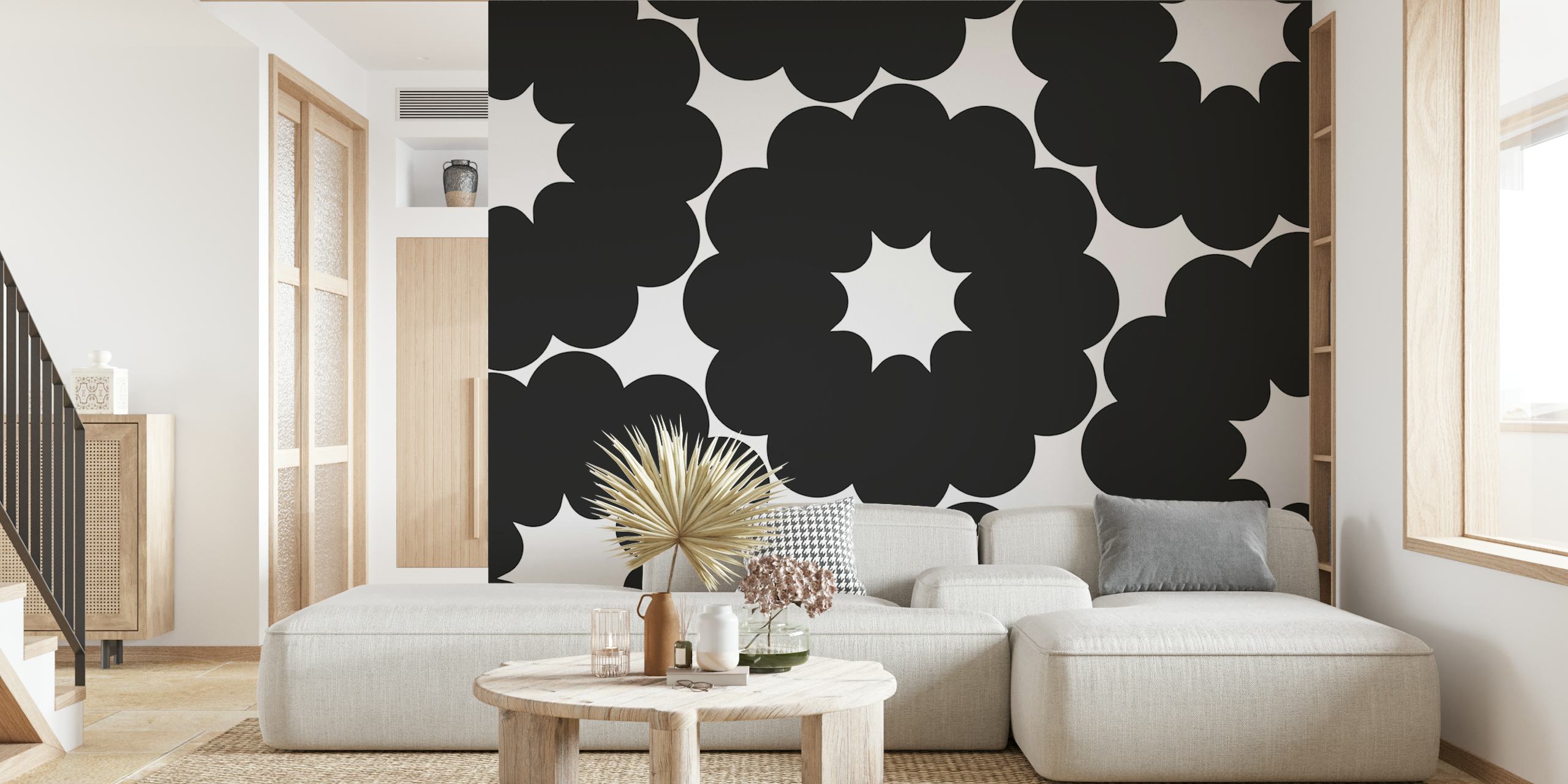 Monochrome Floral Burst wallpaper in a room