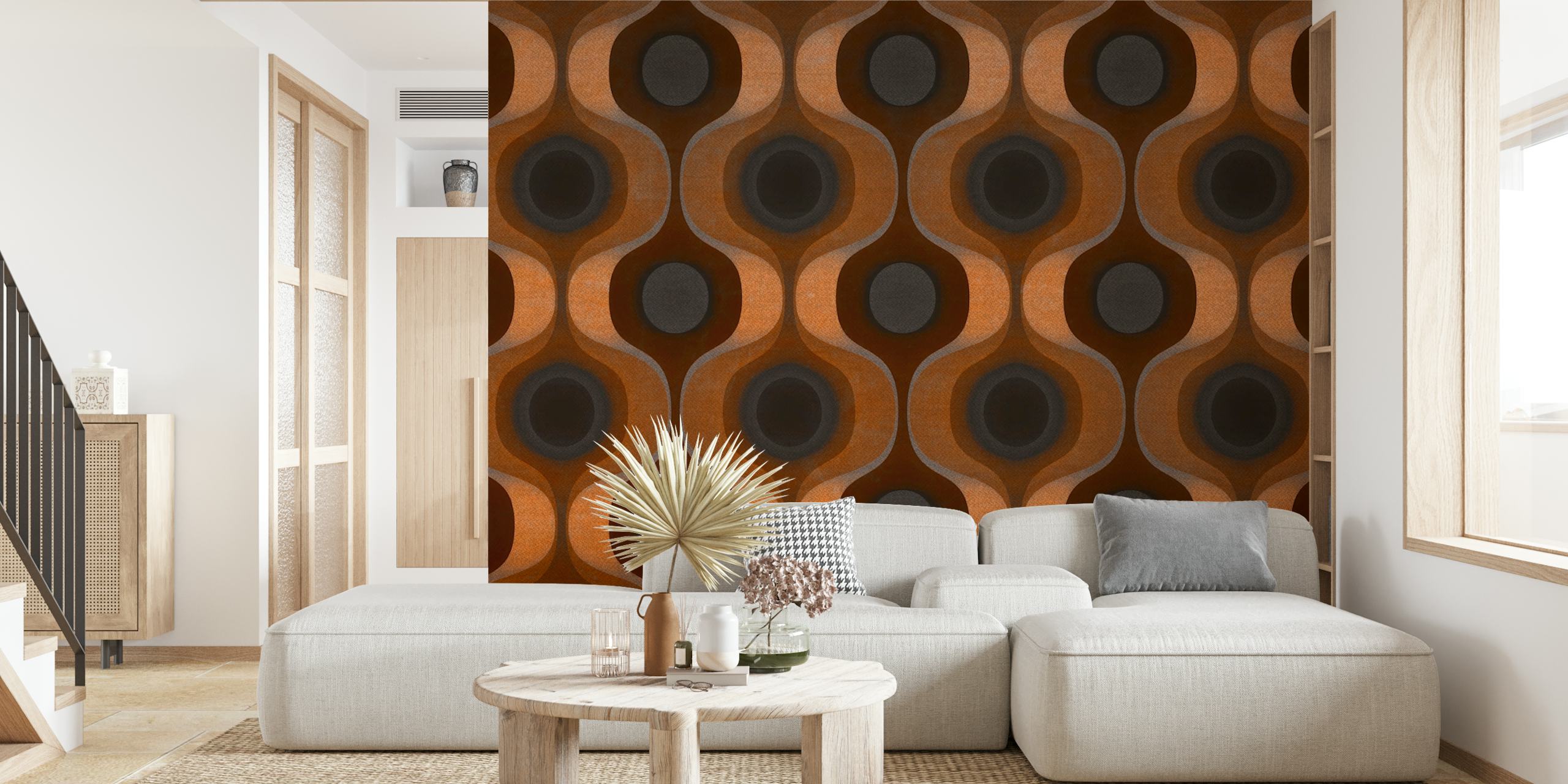 Earthy Retro Groove wallpaper displayed in a room