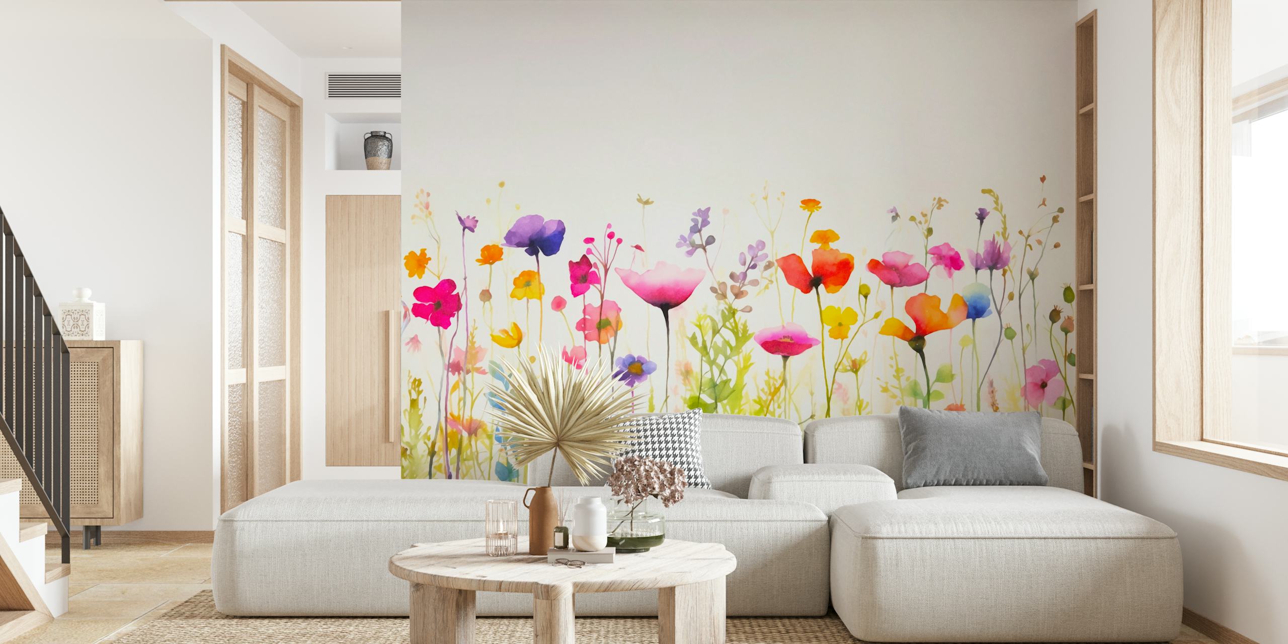 Spring Meadow Breeze Aquarell Blumen Tapete