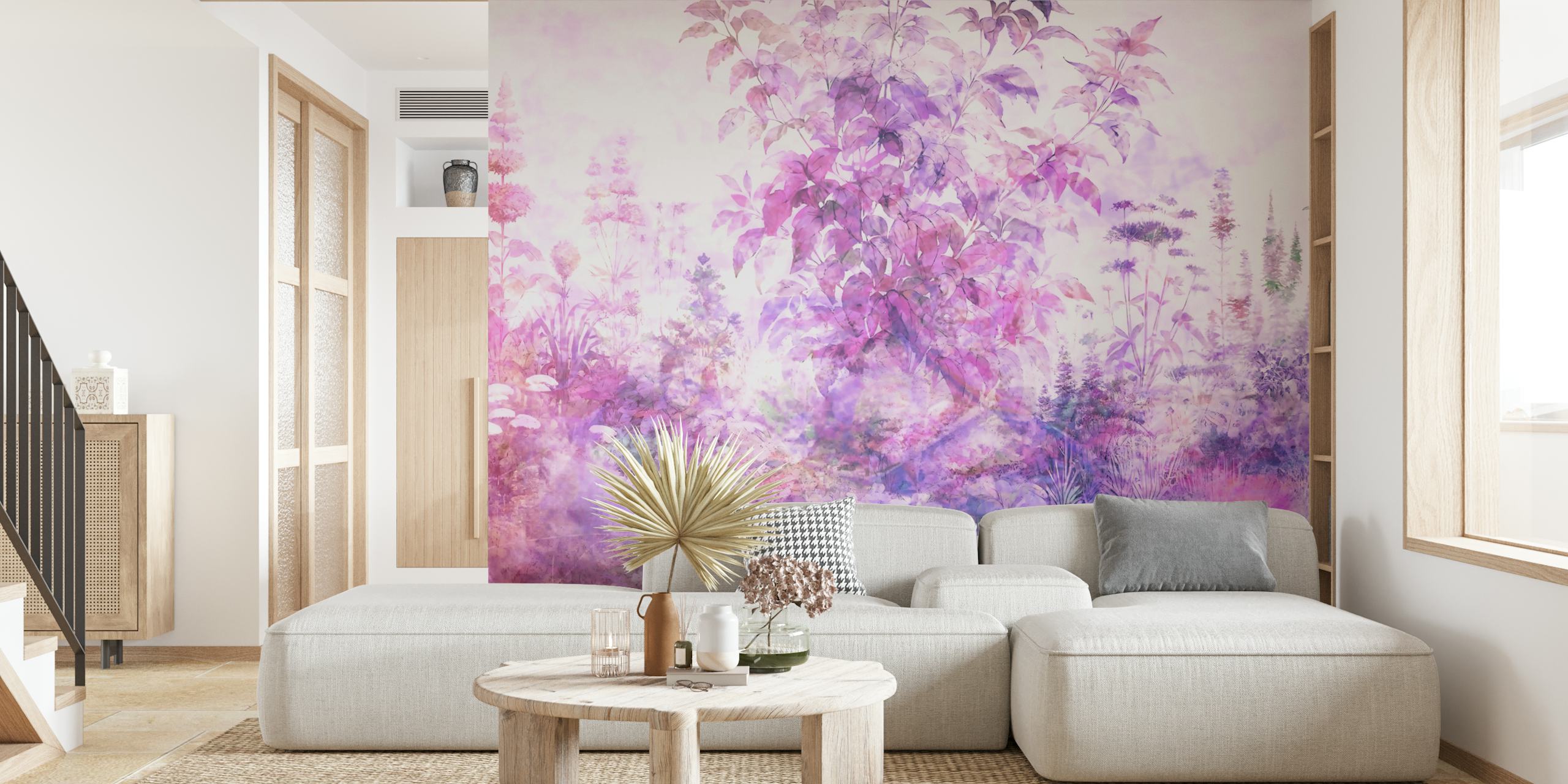 Purple floral pattern with soft hues and botanicals wallpaper