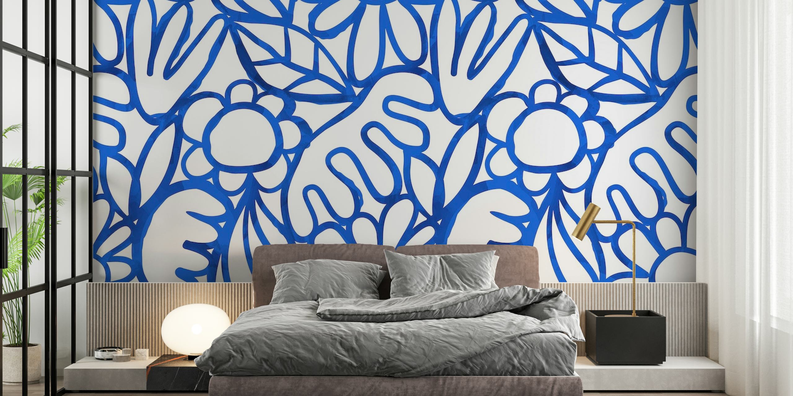 Blue watercolor florals papel de parede