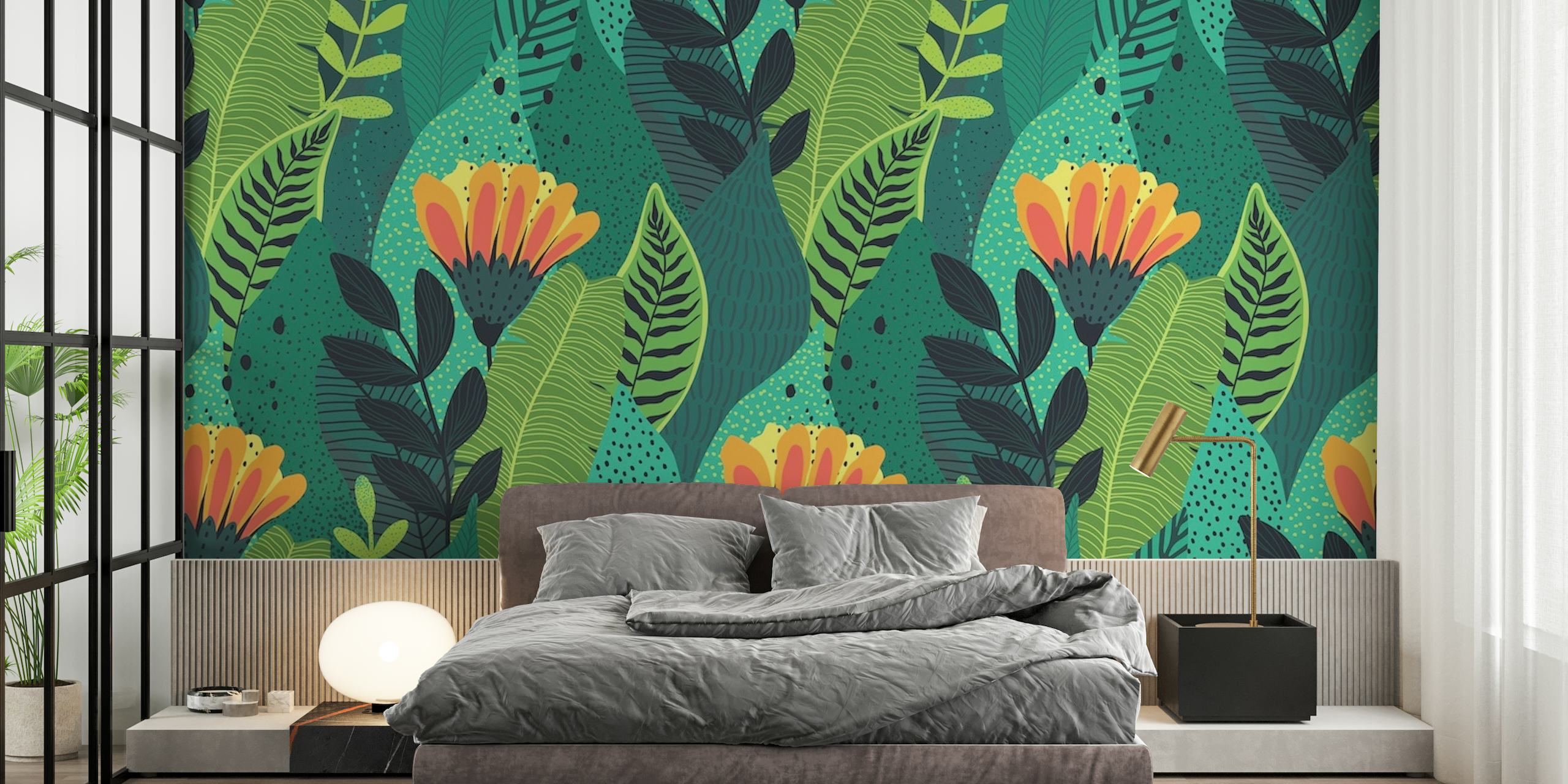 Jungle with colorful flowers papel de parede