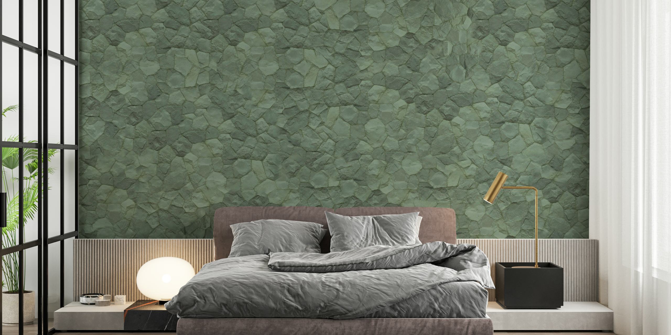 Fotomural vinílico de parede com textura de pedra verde para um ambiente interior sereno