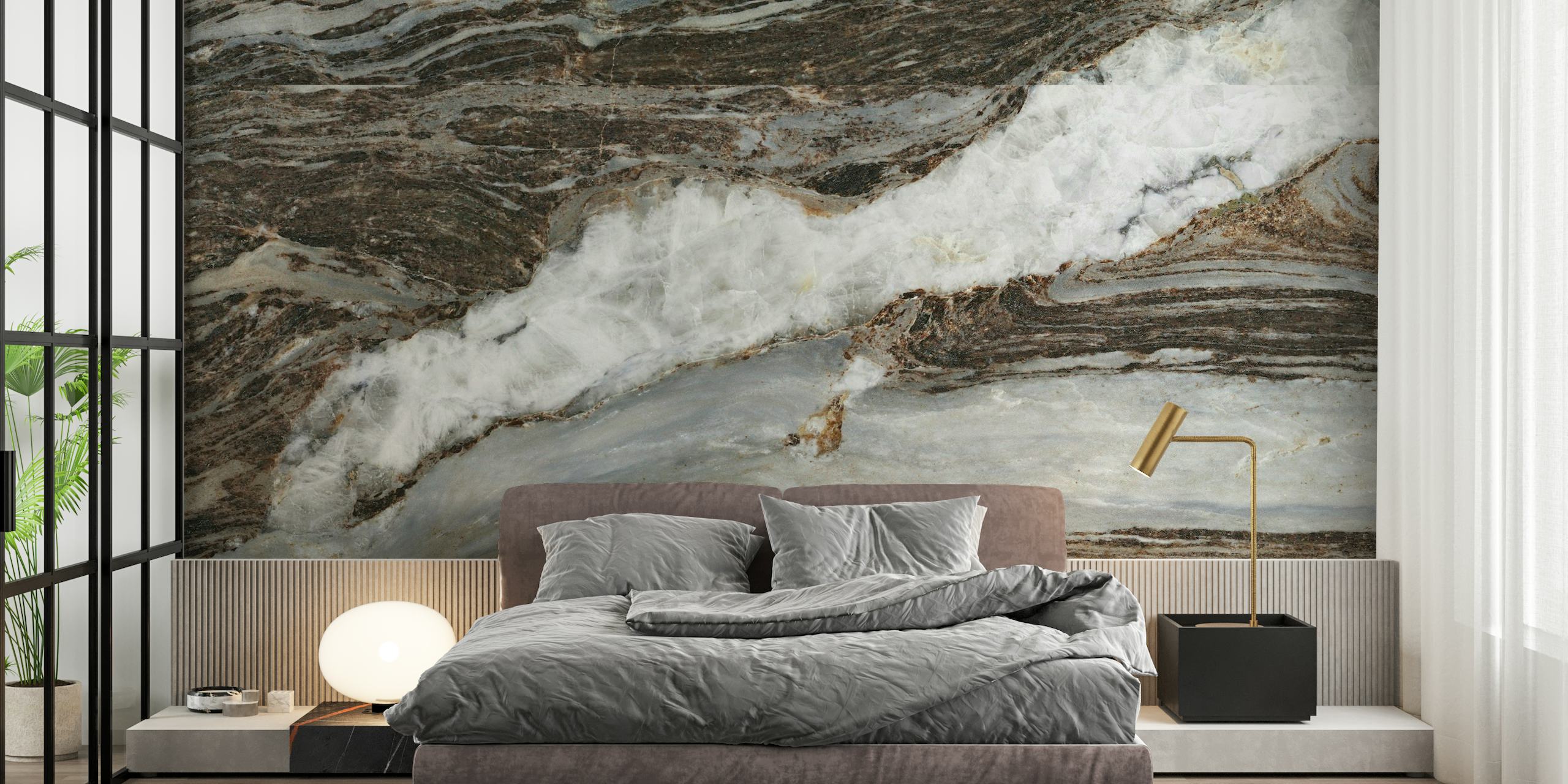 Grey And Golden Marble Effect Wallpaper papel de parede