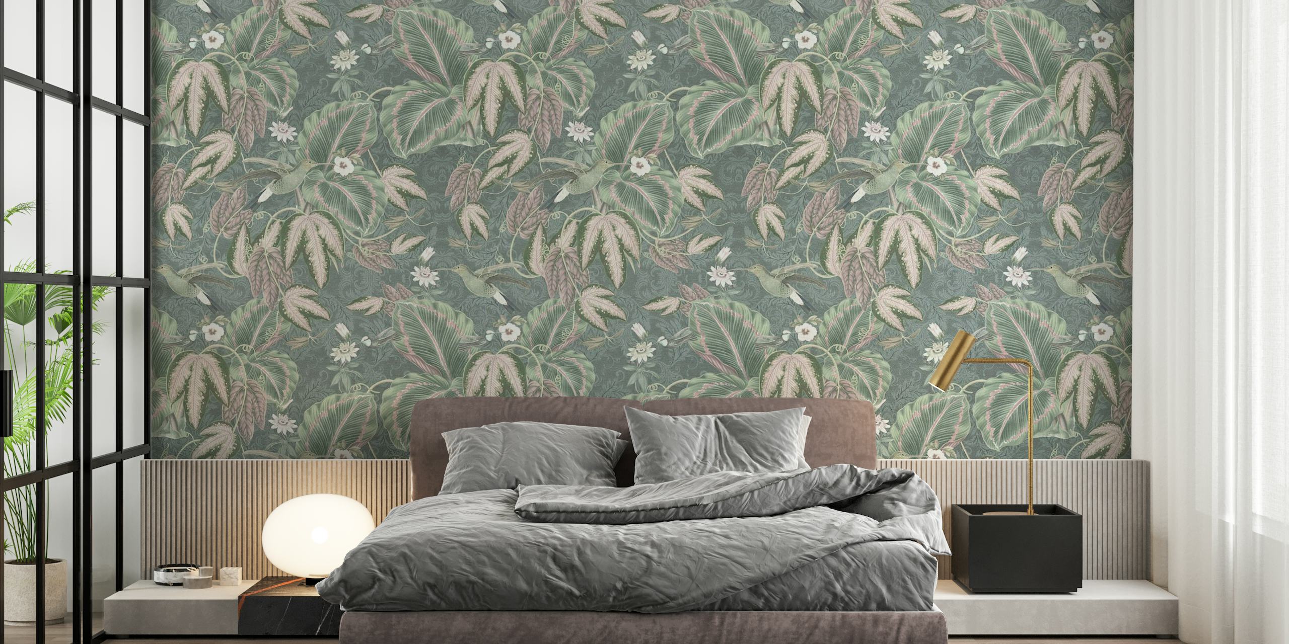 Vintage birds of paradise foliage wallpaper