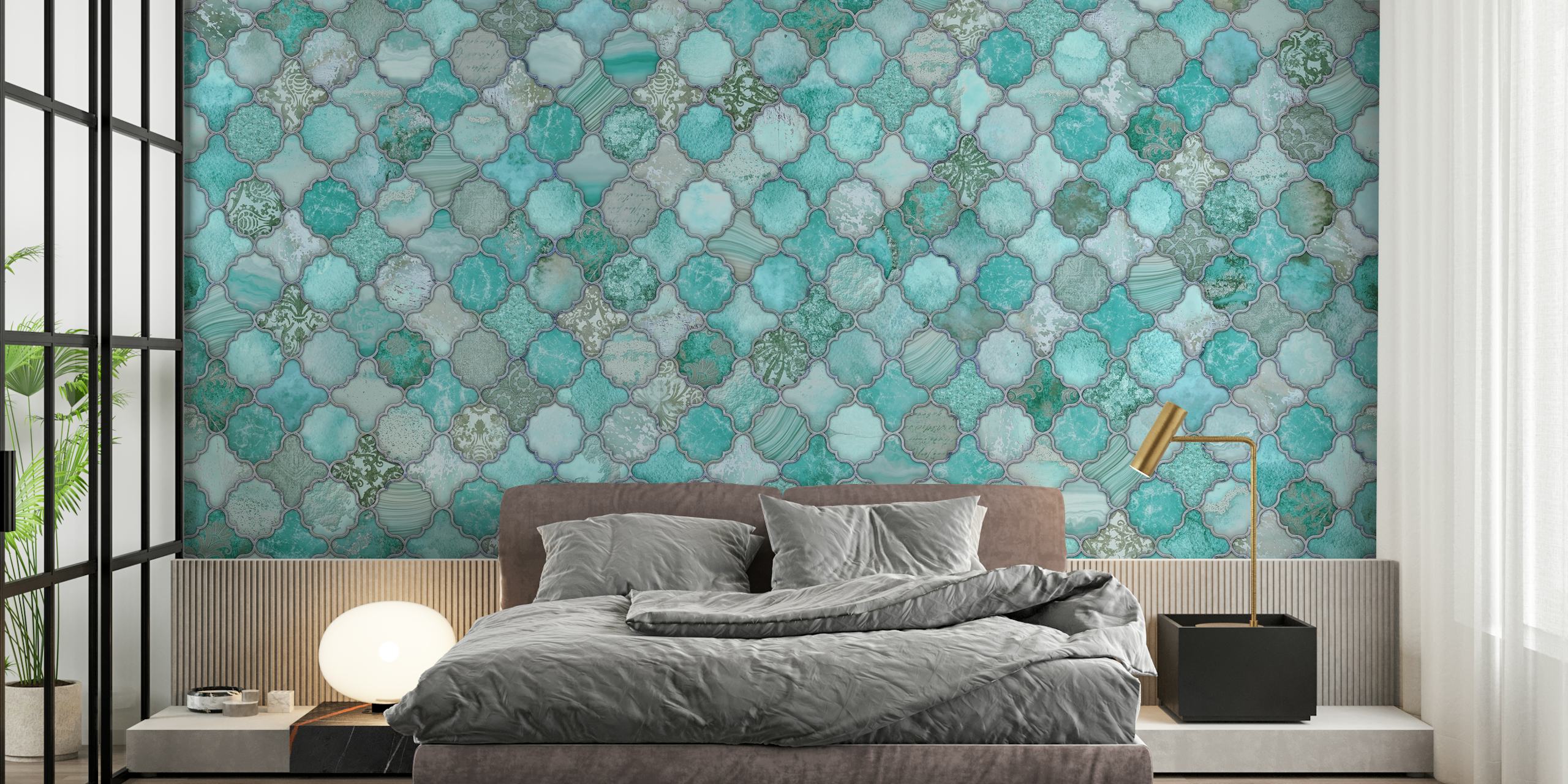 Turquoise Moroccan pattern with intricate tile designs wallpaper