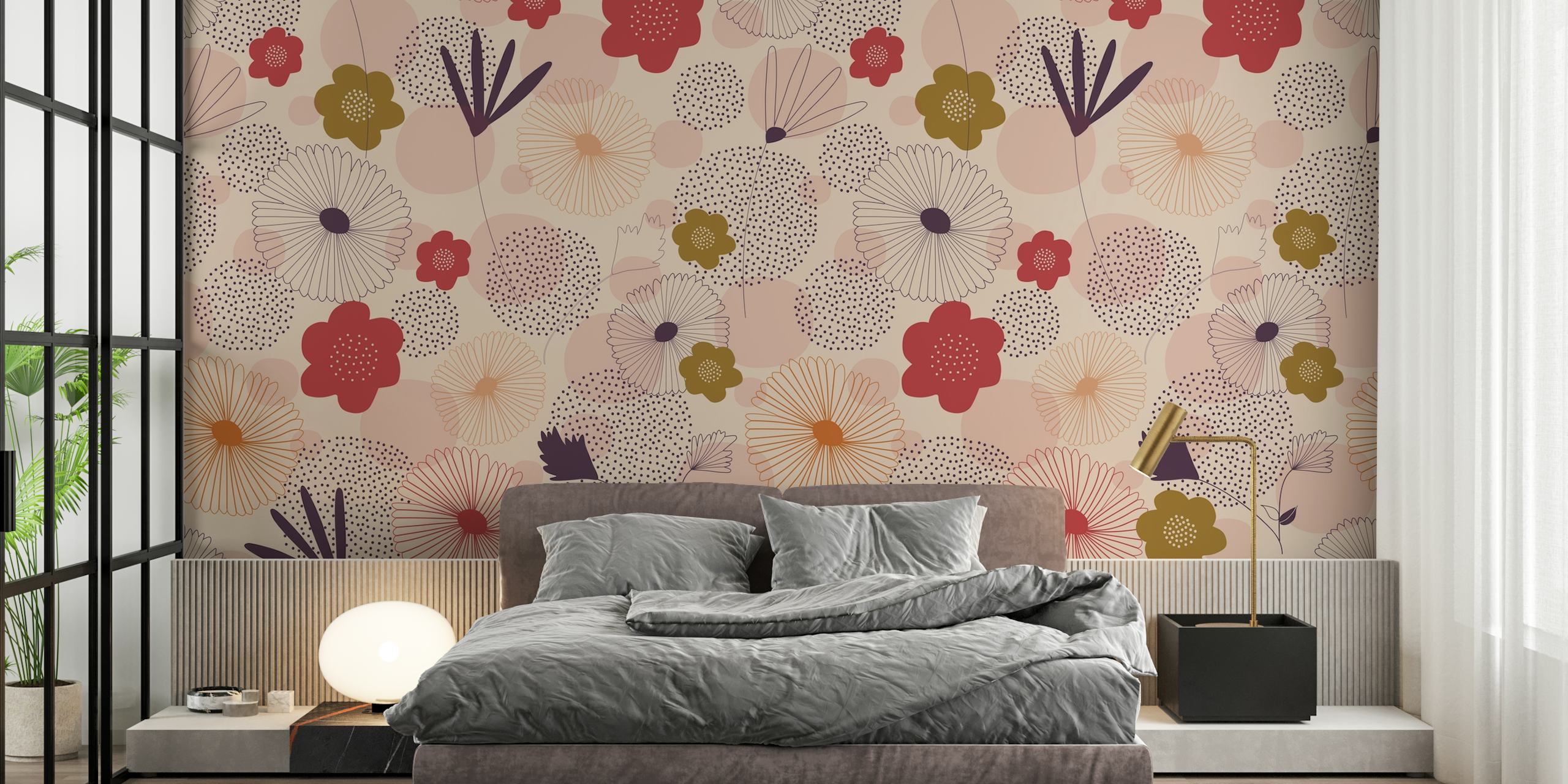Dotted floral wallpaper design in a room