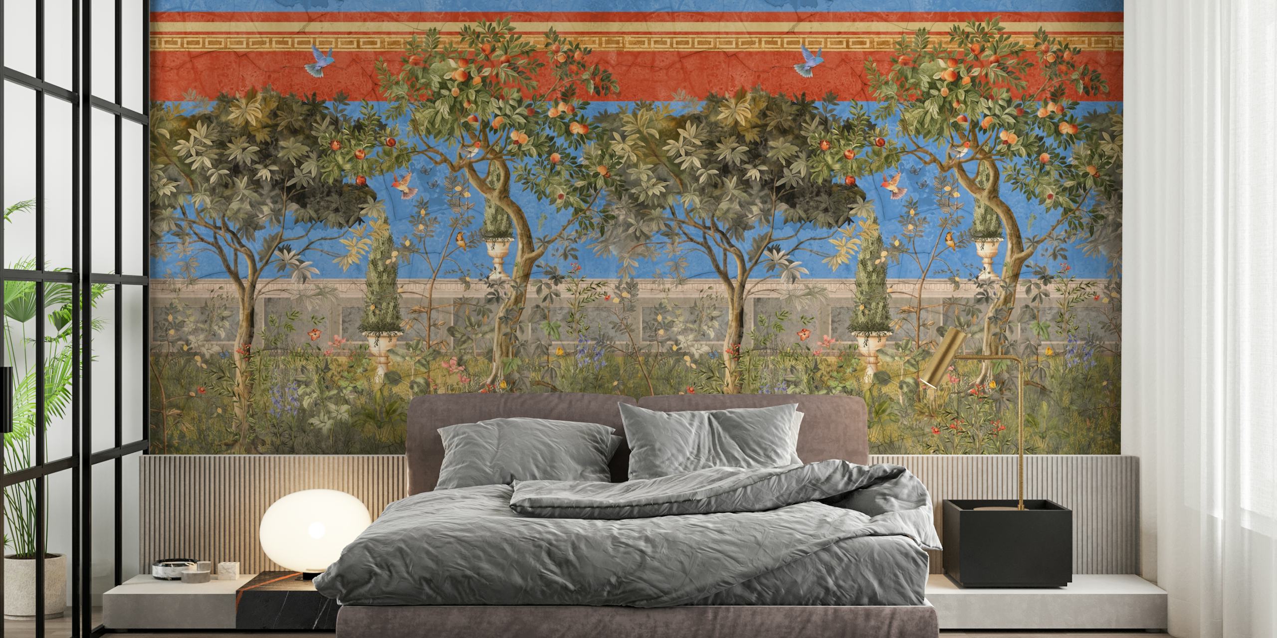 Roman fresco wallpaper in a stylish room