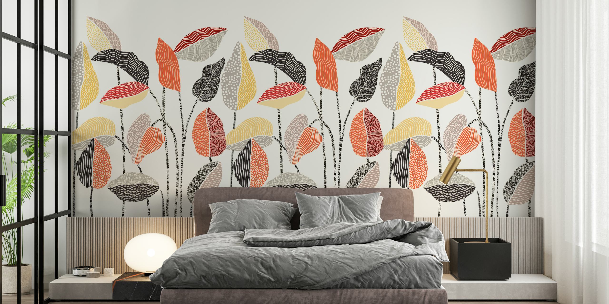 Rustic Leaf Tapestry papel pintado en una habitación