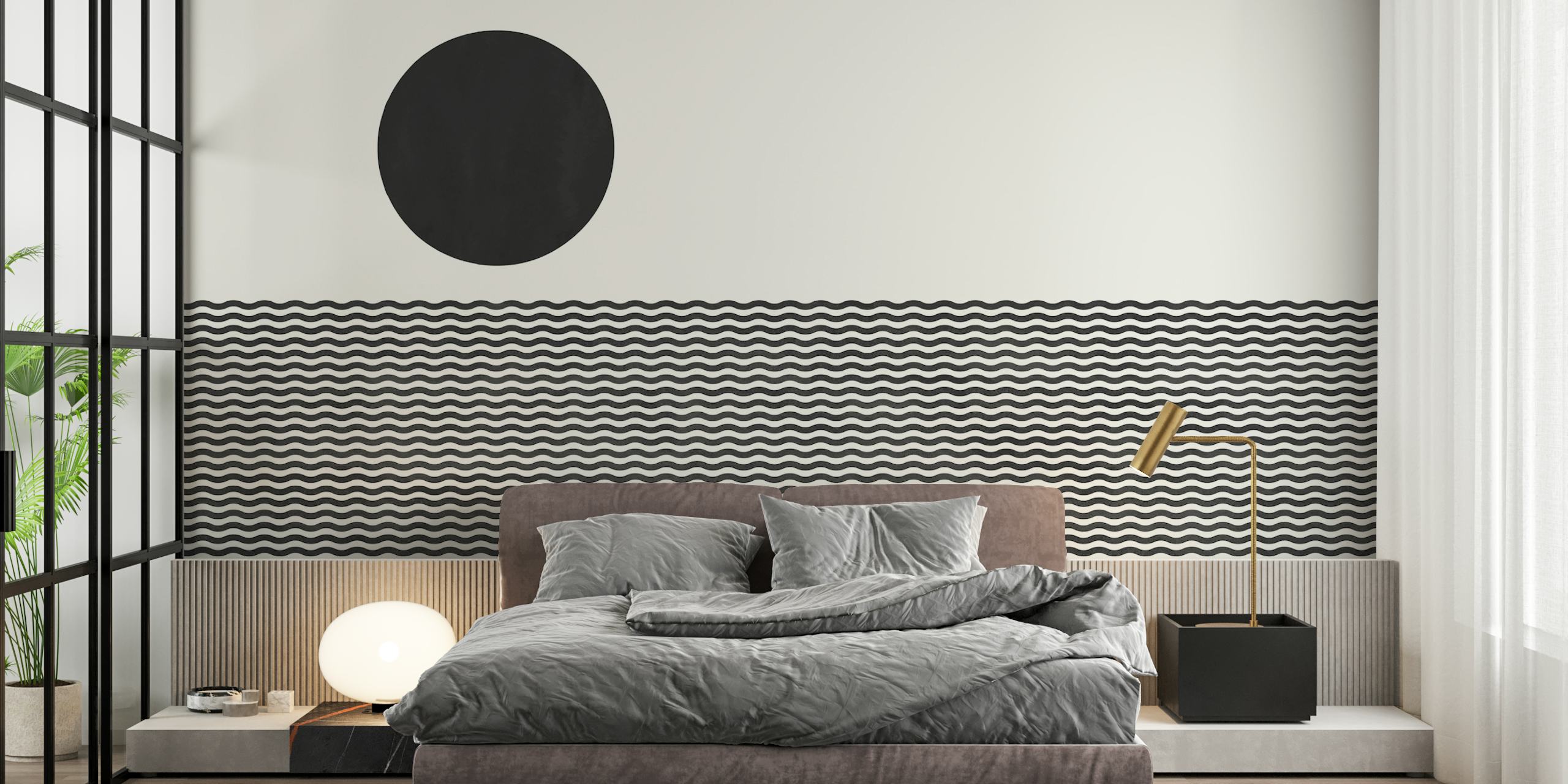 Ocean Waves Black wallpaper in a room