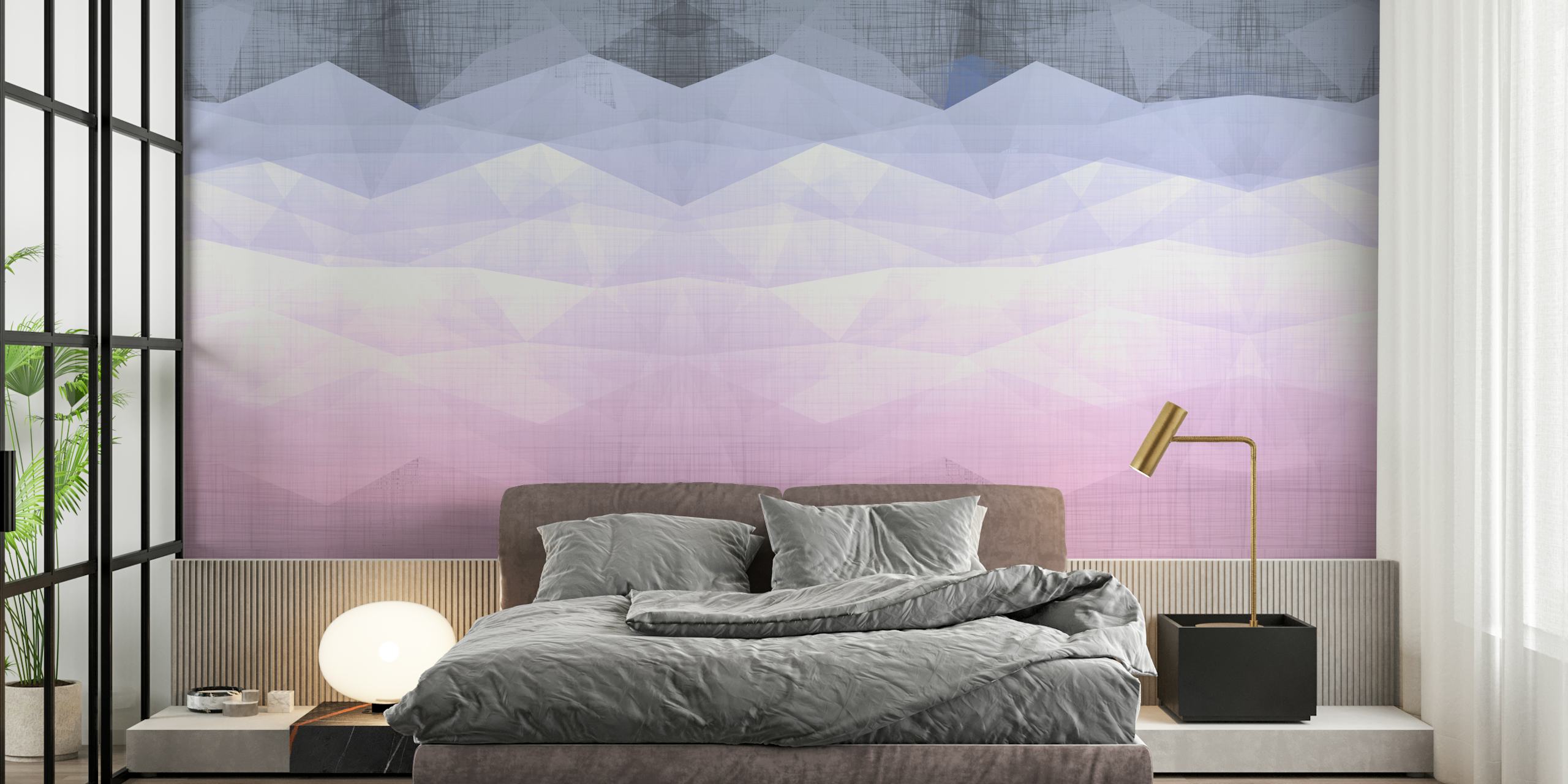 Papel de parede Abstract Geometric Peaks em um quarto