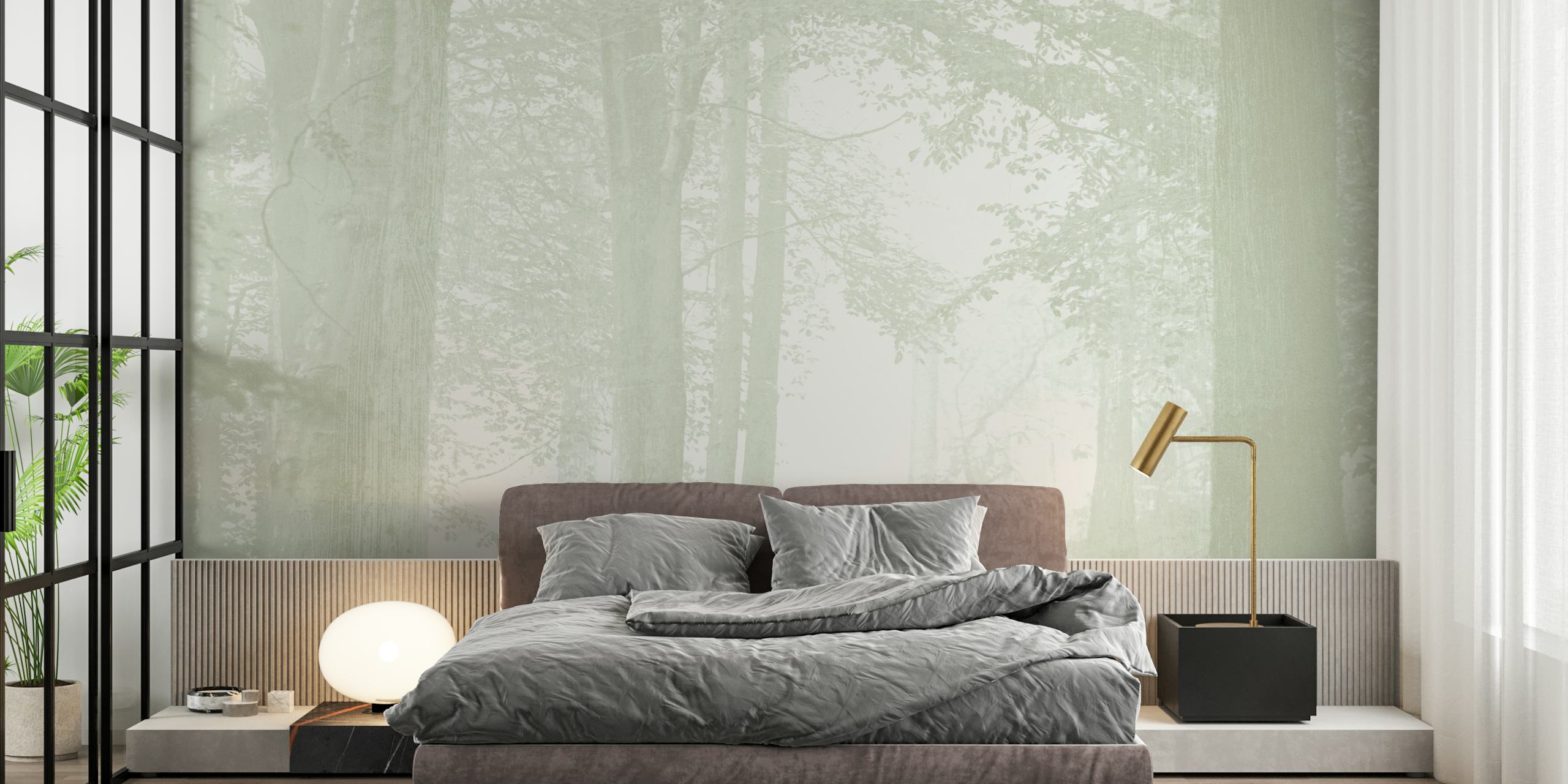 Ethereal trees in soft gray tones with misty background wallpaper.