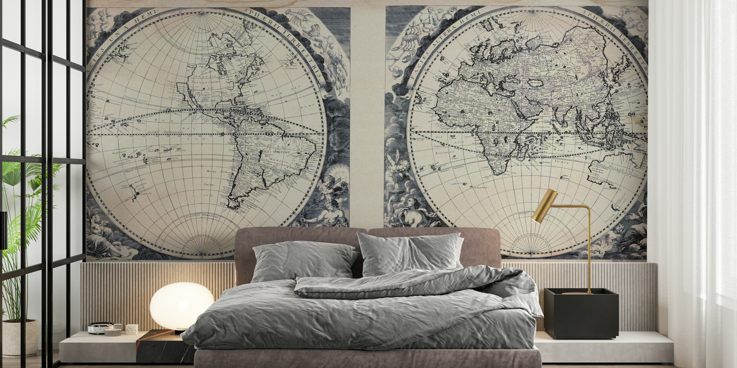 Vintage Nautical Map papier peint dans une pièce