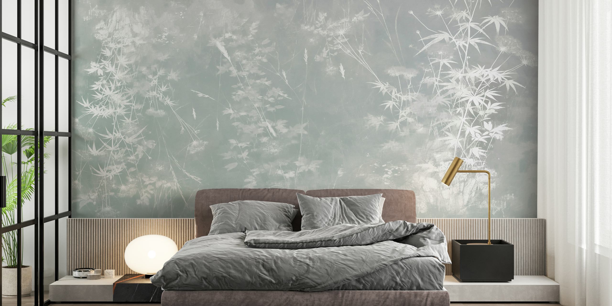 Gray floral pattern with soft misty effect wallpaper