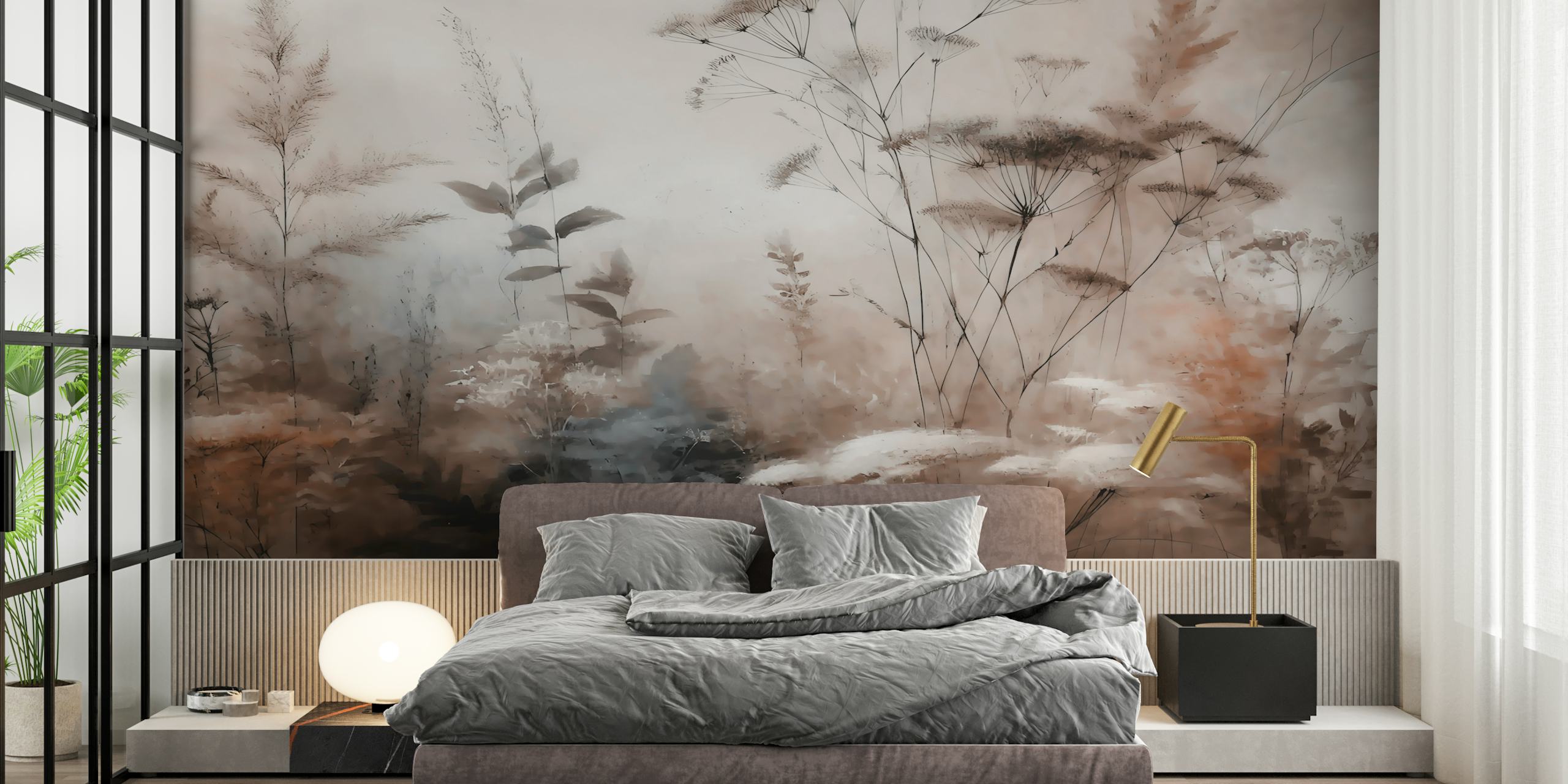 Delicate floral silhouettes in soft neutral tones wallpaper