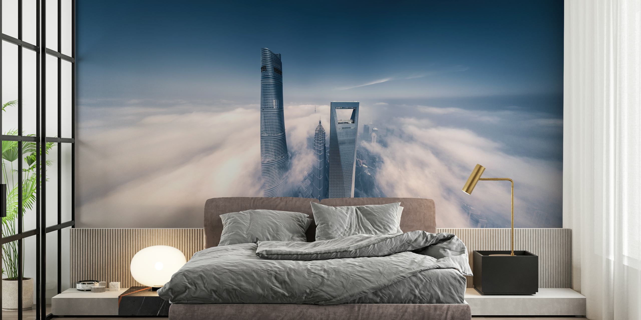 Shanghai Tower Tapete in einem stilvollen Raum