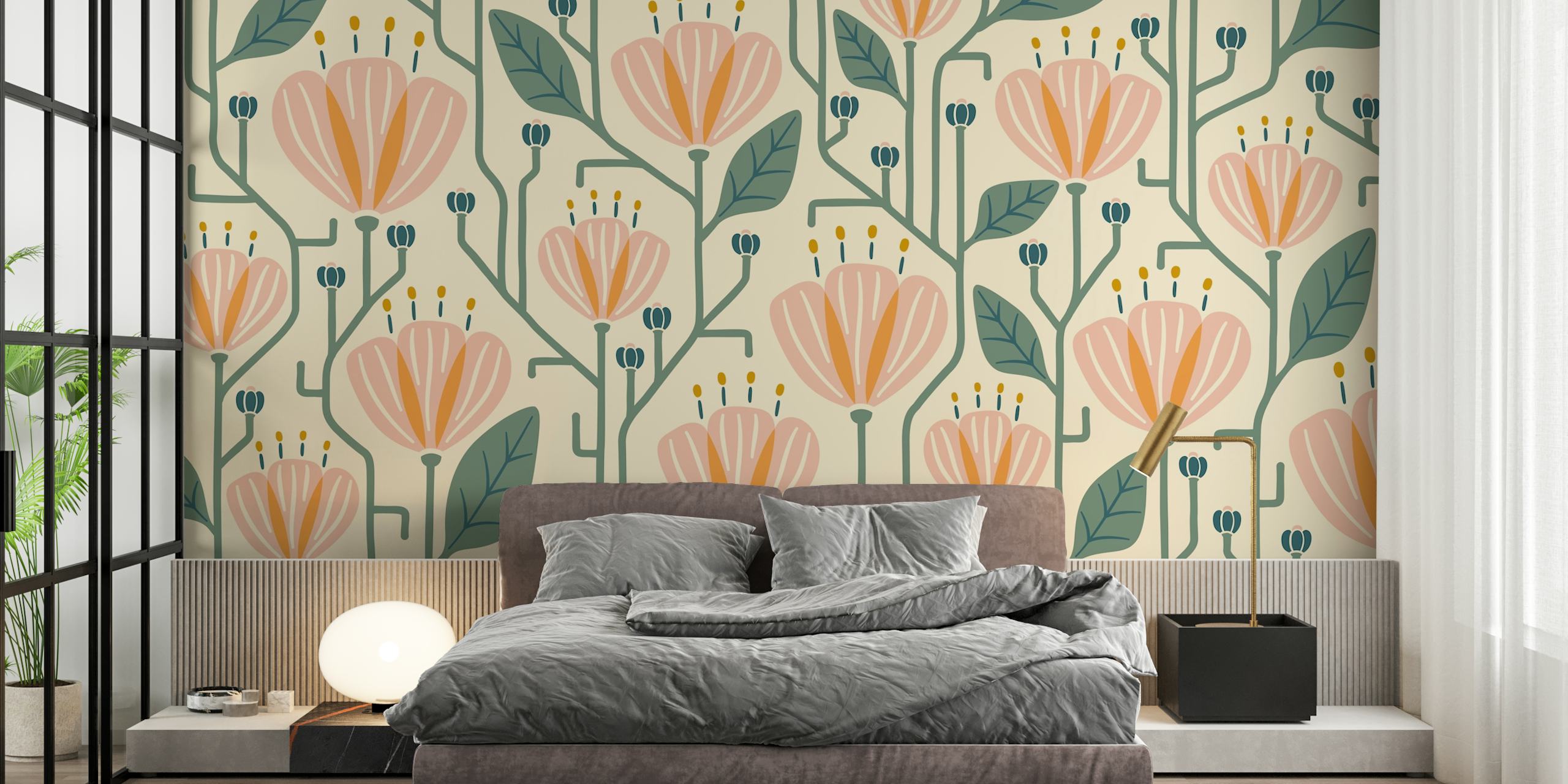 Cozy Bold Modern Flowers wallpaper in a room
