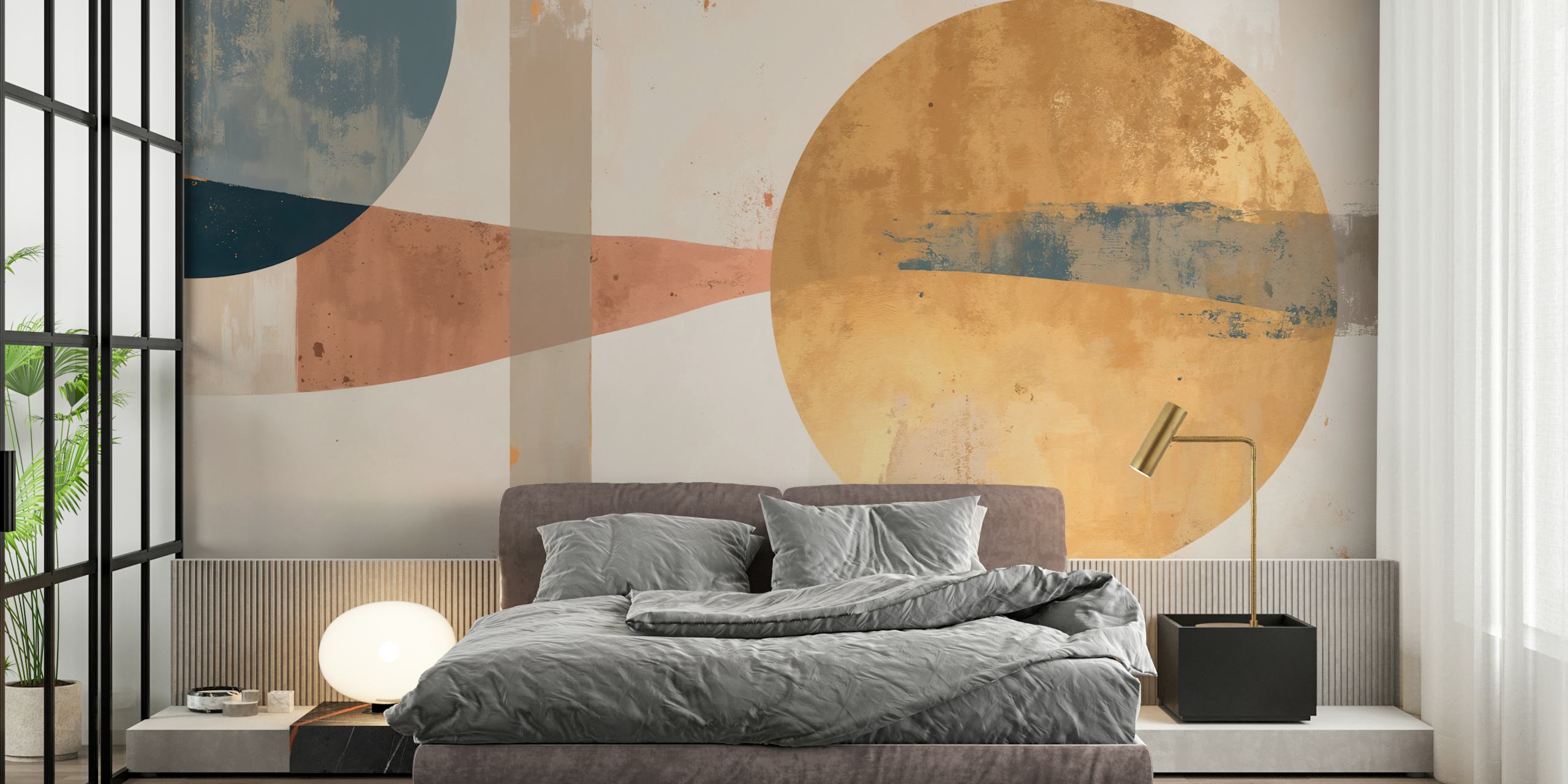 Geometric sun circle design in earthy tones wallpaper