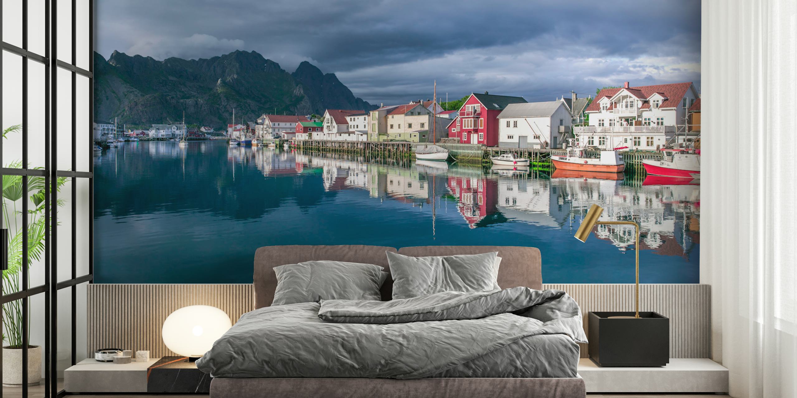 Norwegian coastline wallpaper in a stylish room