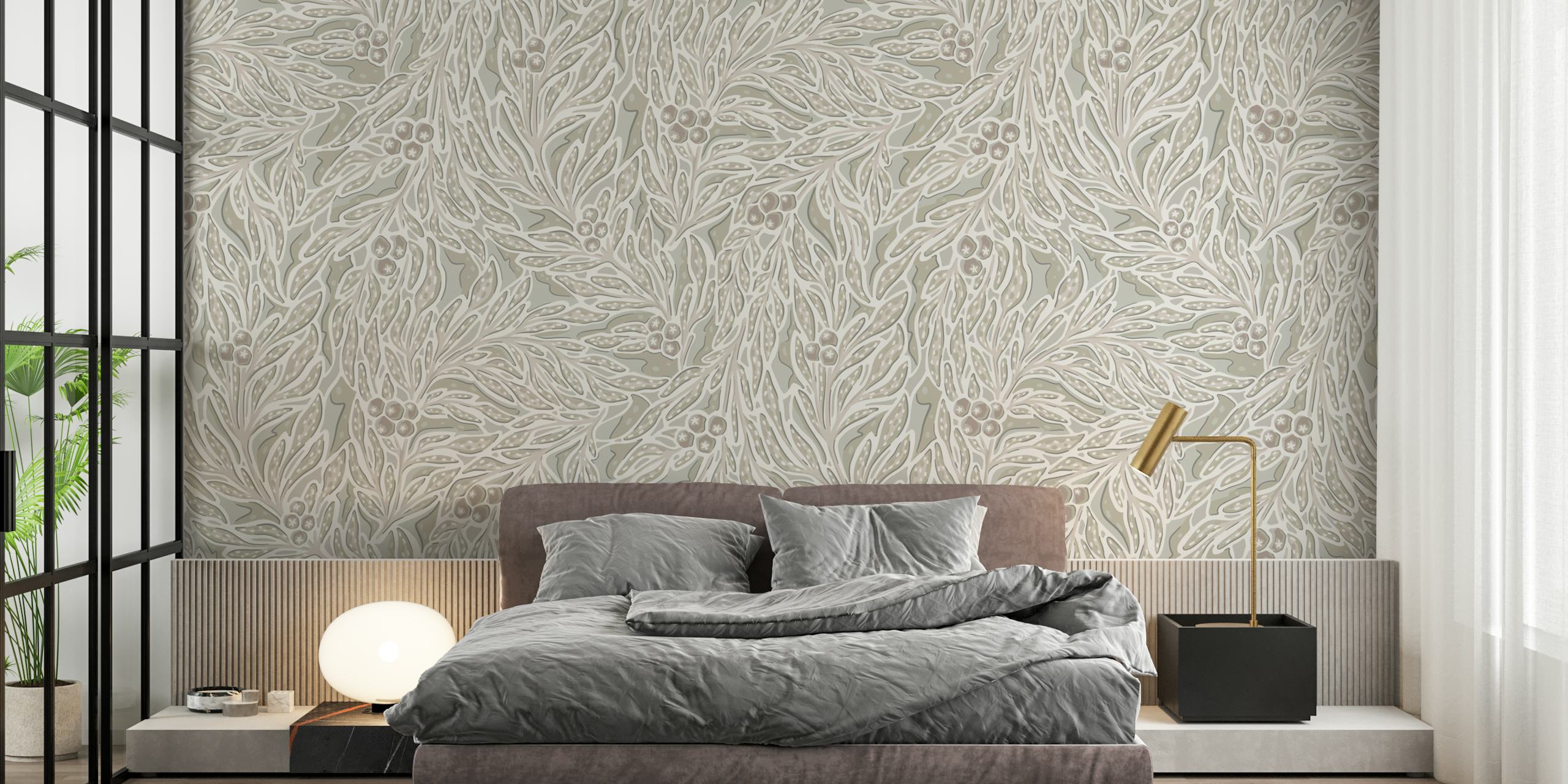 Projekt tapety Abstract palm leaves and fruit cream