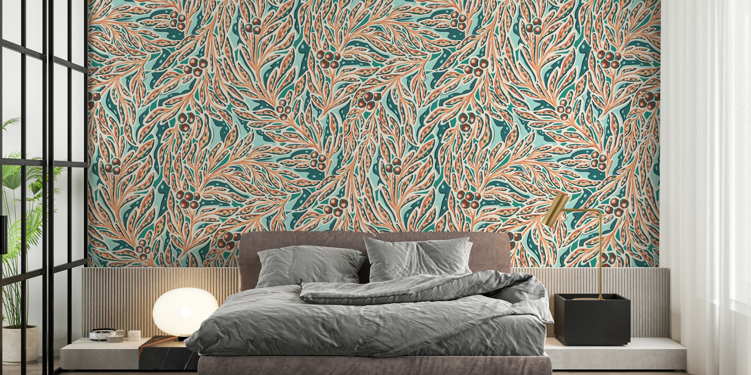 Design tapety Abstract palm leaves and fruit