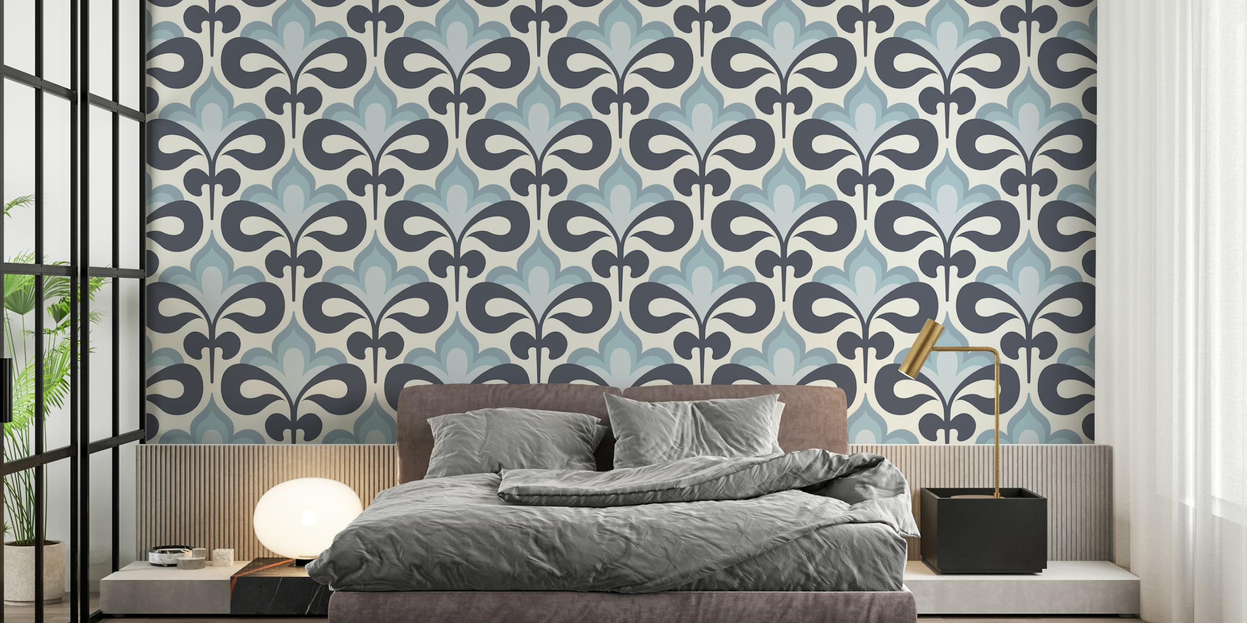 Modern Retro Abstract Flowers wallpaper in a room