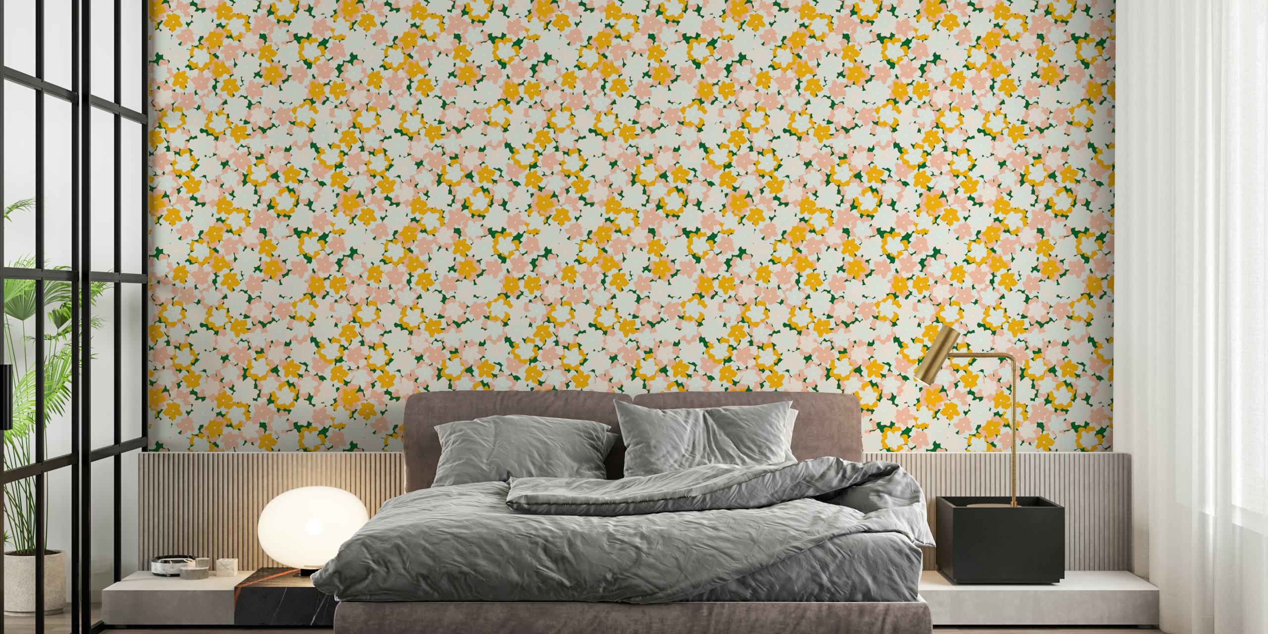 Cheerful flower fusion wallpaper in a room