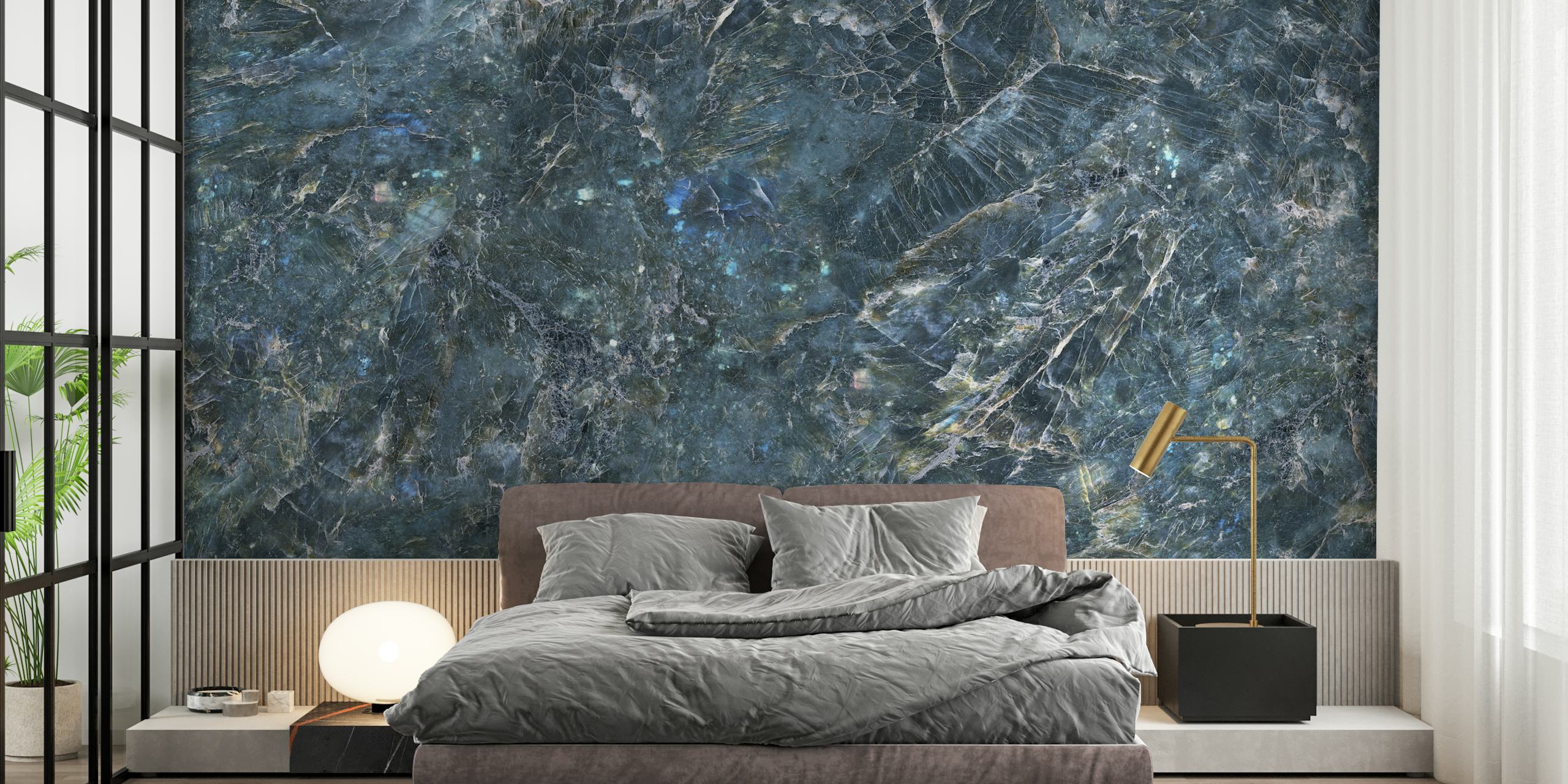 Elegant blue marble wallpaper in room setting