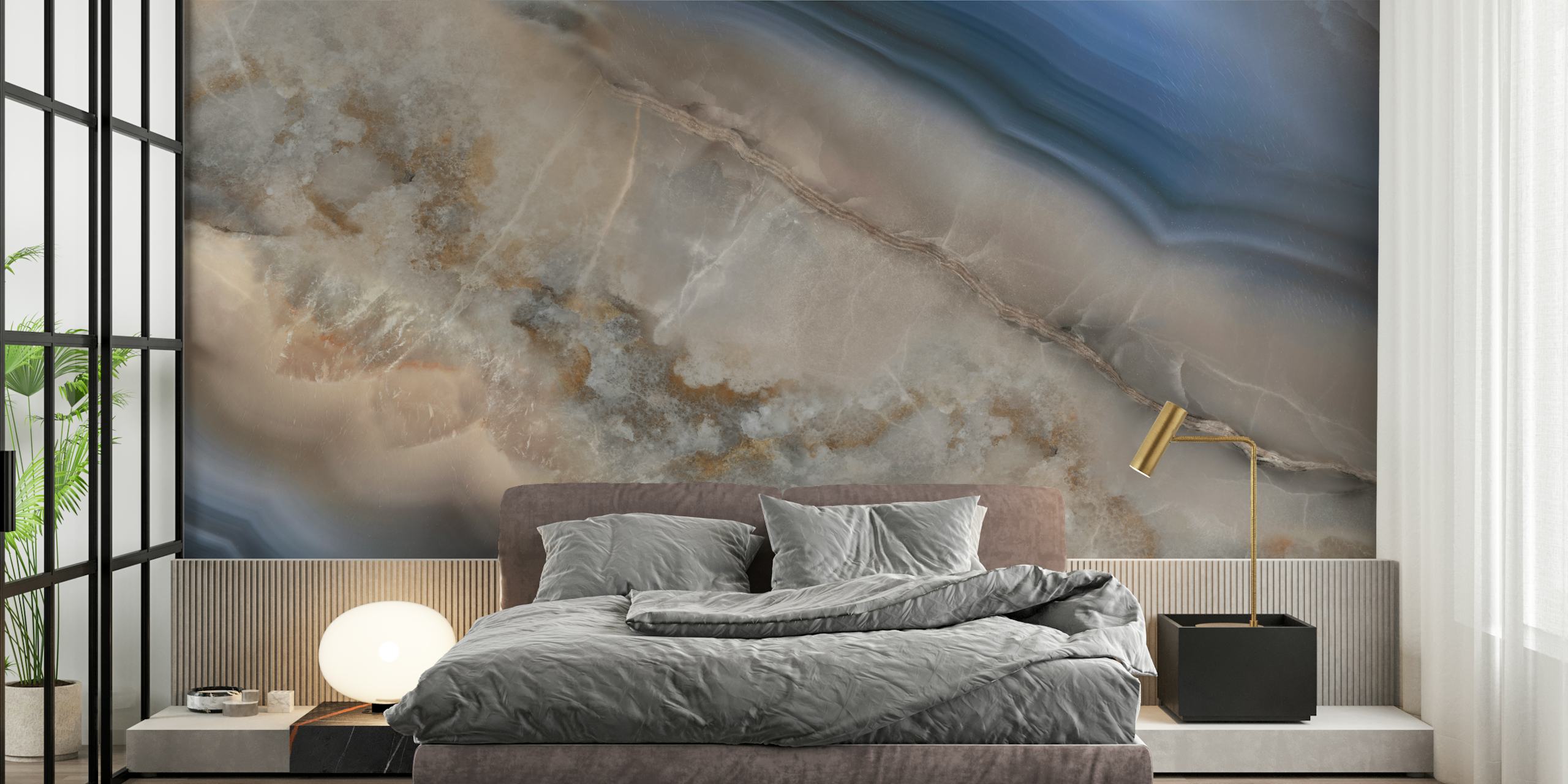 Blue, grey, and cream marbled patterns wallpaper