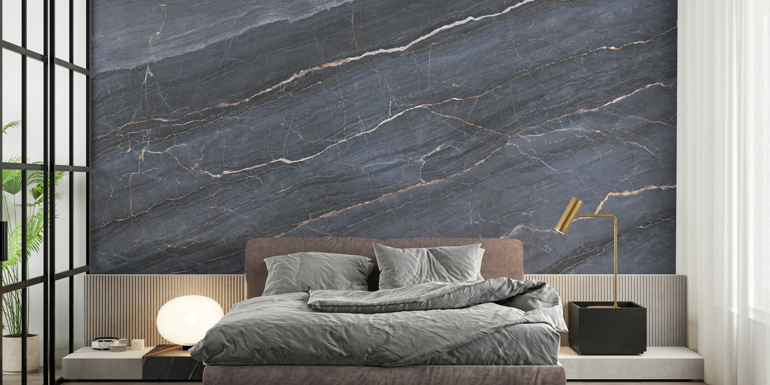 Tapeta Grigio Carnico Marble w stylowym pokoju